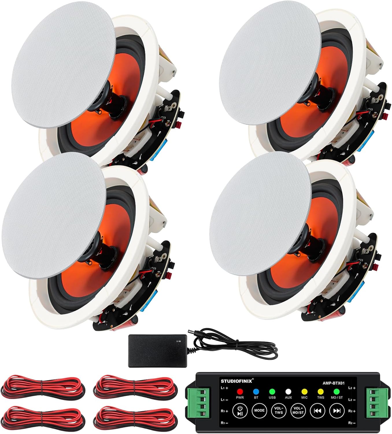 STUDIOFINIX 6.5 Inch Bluetooth Ceiling Speakers,600W Wired Recessed Speaker System, Ideal for Home Theater, Living Room,Office,Kichten,Study Room,Basement,Covered Patio and Flush Mount (4 Speakers)