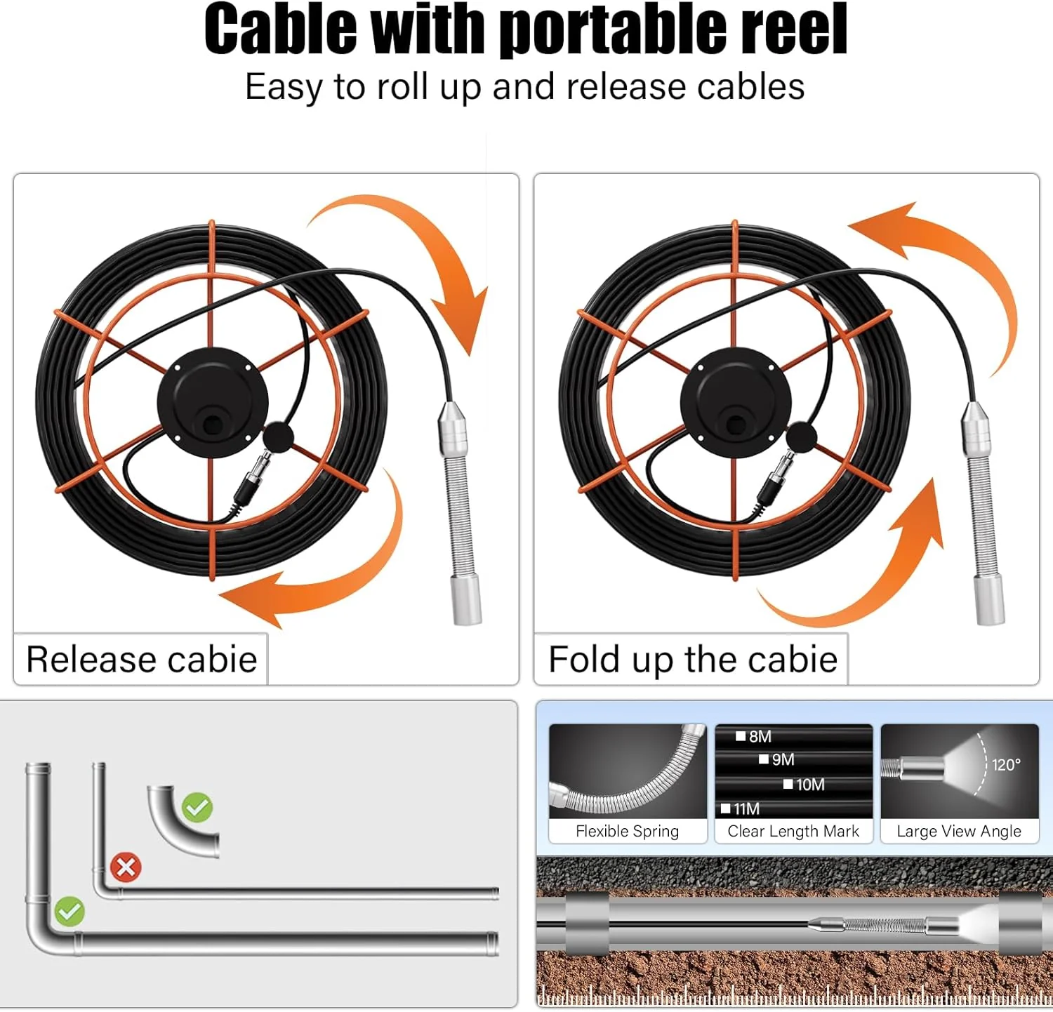 Sewer Inspection Camera, 100FT, DVR, Audio, 4.3