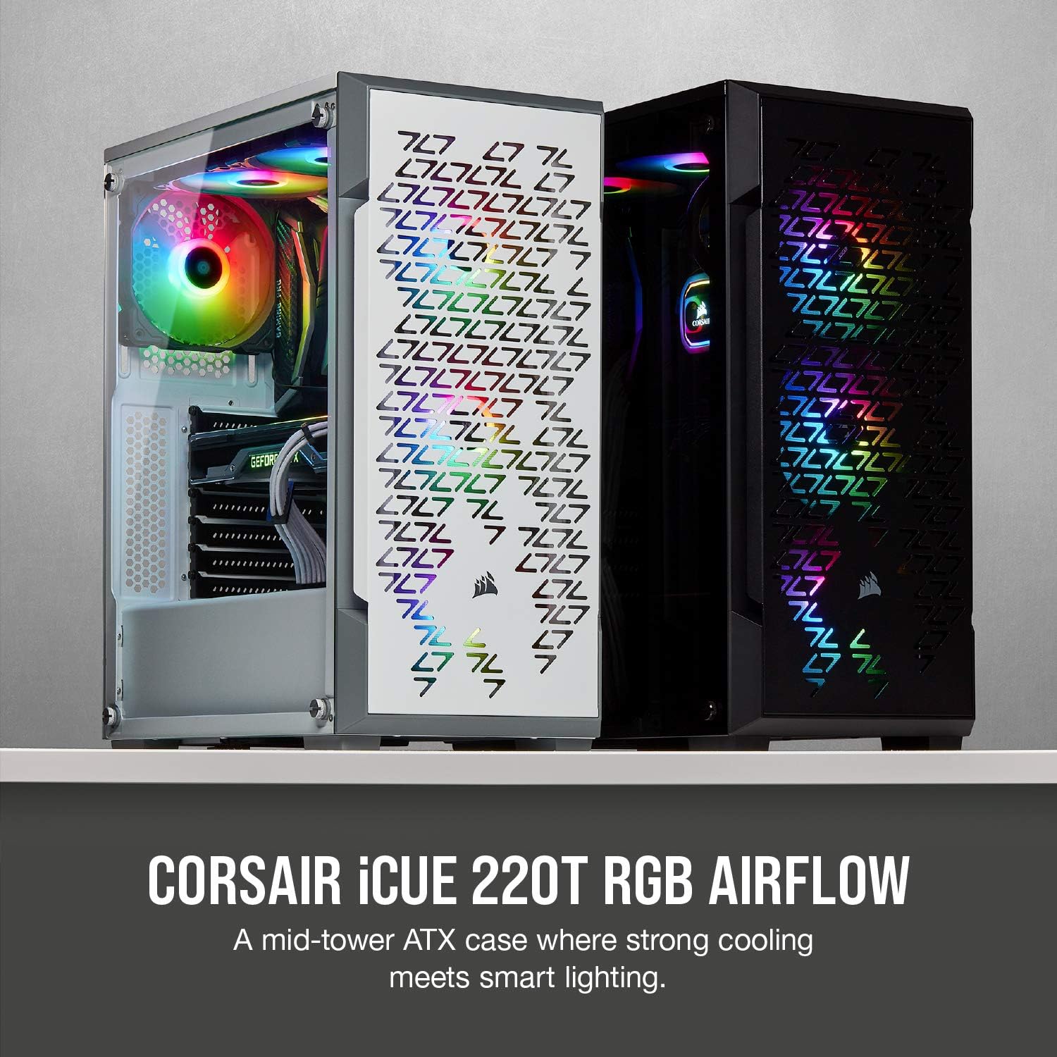 Corsair iCUE 220T RGB Airflow Tempered Glass Mid-Tower Smart Case - White