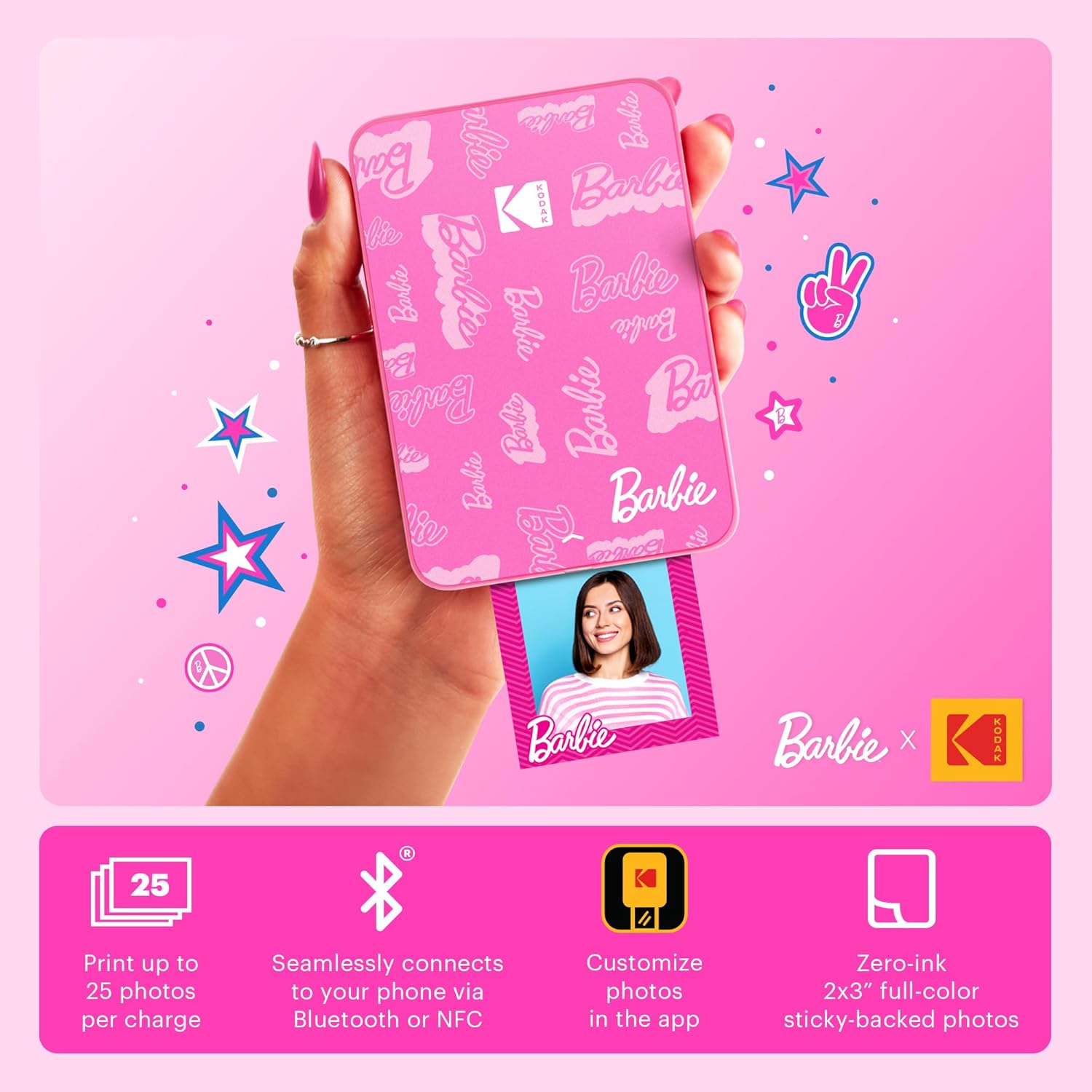 Kodak x Barbie Step Slim Wireless Instant Portable Photo Mobile Printer Barbie Starter Bundle (Signature Style)+ Barbie Deluxe Camera Case + Zink Paper (20 Sheets)