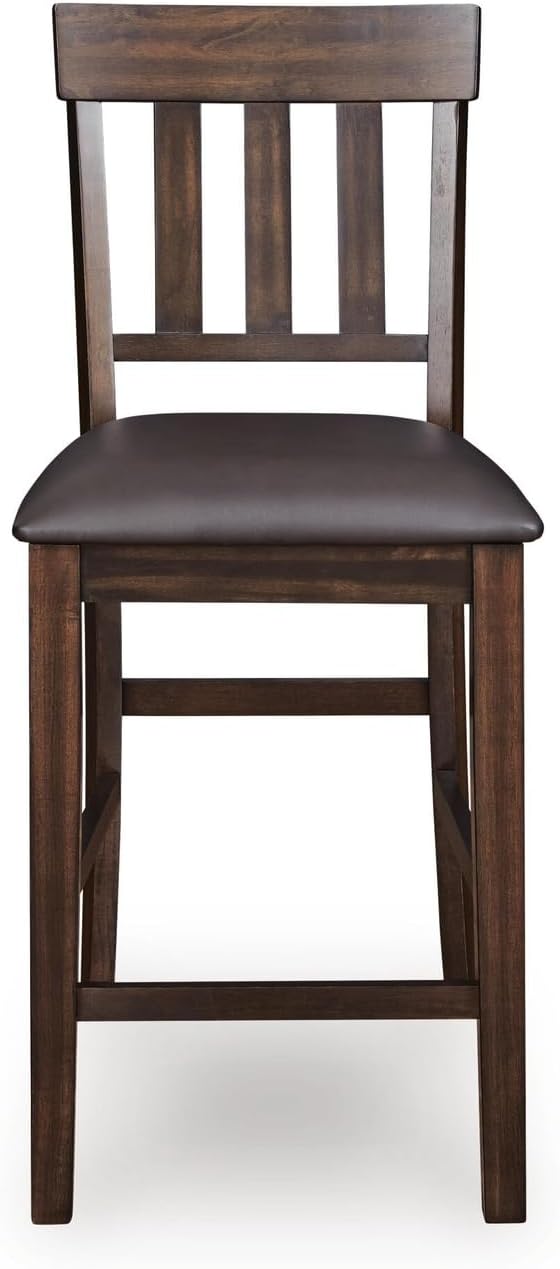 Signature Design by Ashley Haddigan Upholstered Barstool, 2 Count, Slat Back Design, Cushioned Seat, Wood, 25.5