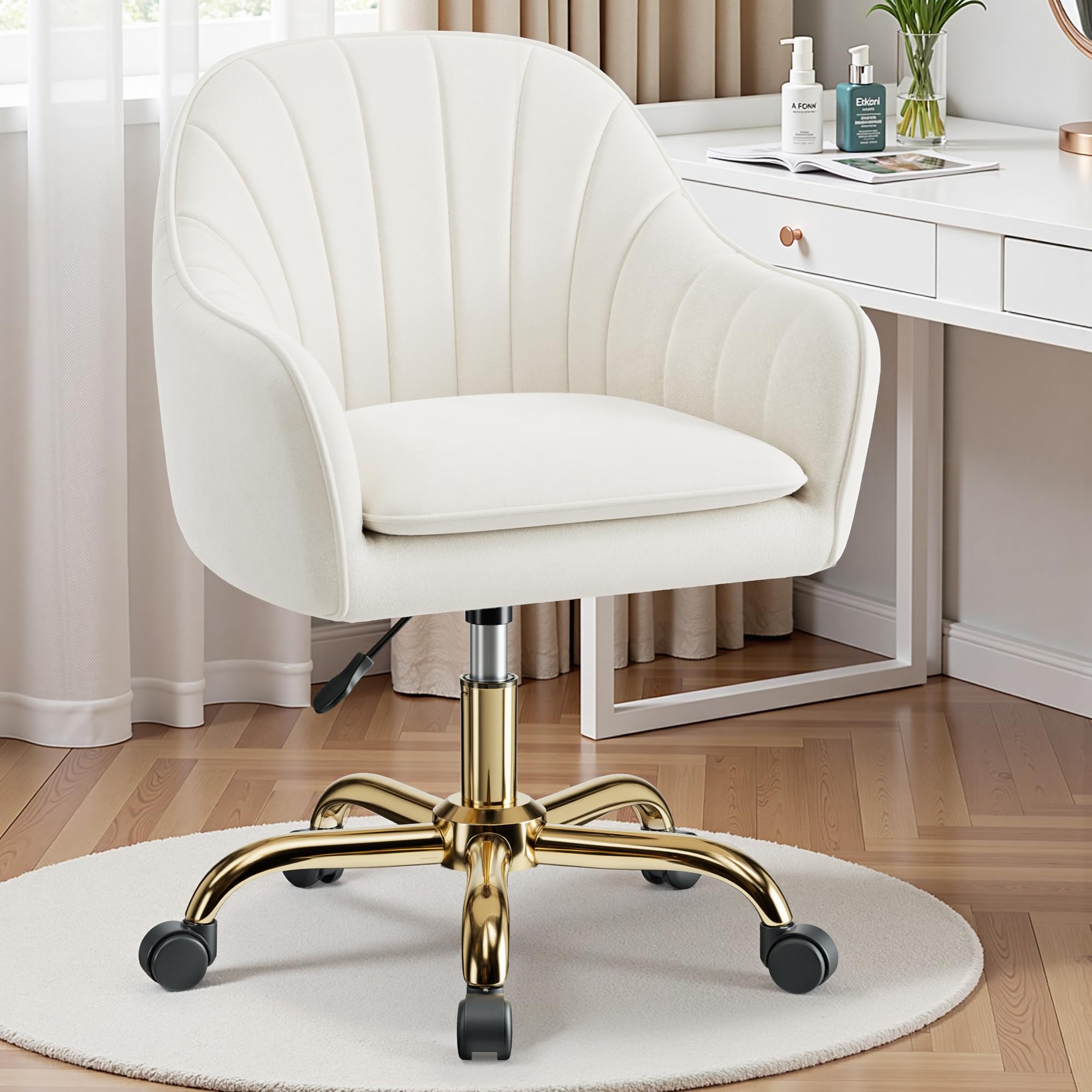 BESTERA Vanity Chair with Wheels - Adjustable Velvet Makeup Chair