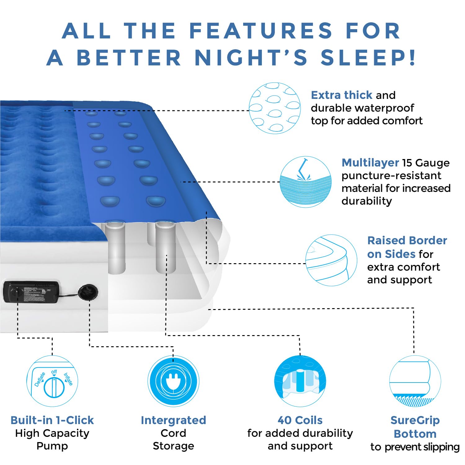 SOUNDASLEEP PRODUCTS Dream Series Luxury Air Mattress with Pump - Queen Size