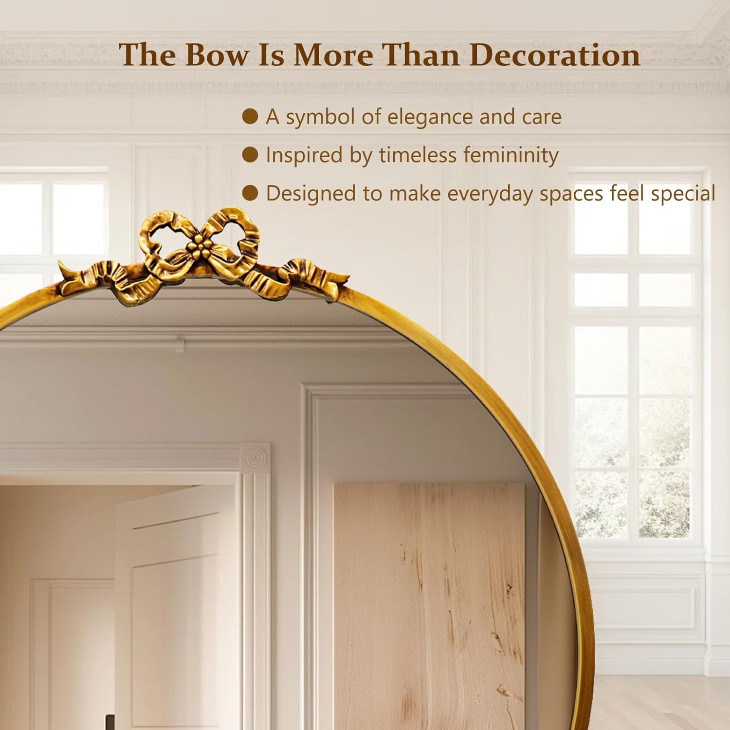 Vintage Round Gold Bow Mirror: 23.6
