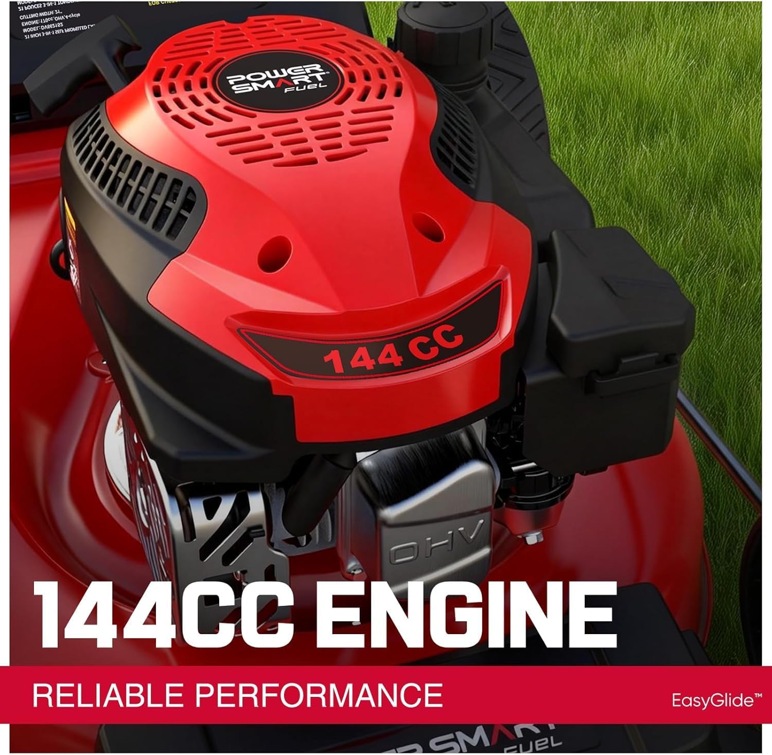 PowerSmart Gas Push Lawn Mower 21-inch 144cc 4-Stroke Engine with Easy Adjustable Cutting Height, High Wheels, 3-in-1 Mulch/Bag/Side Discharge, 6 Height Adjustment