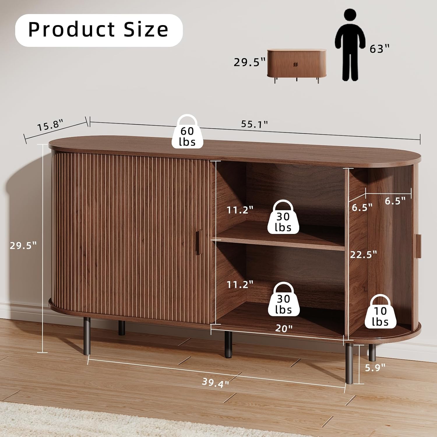 Buffet Sideboard Cabinet with Storage, 55