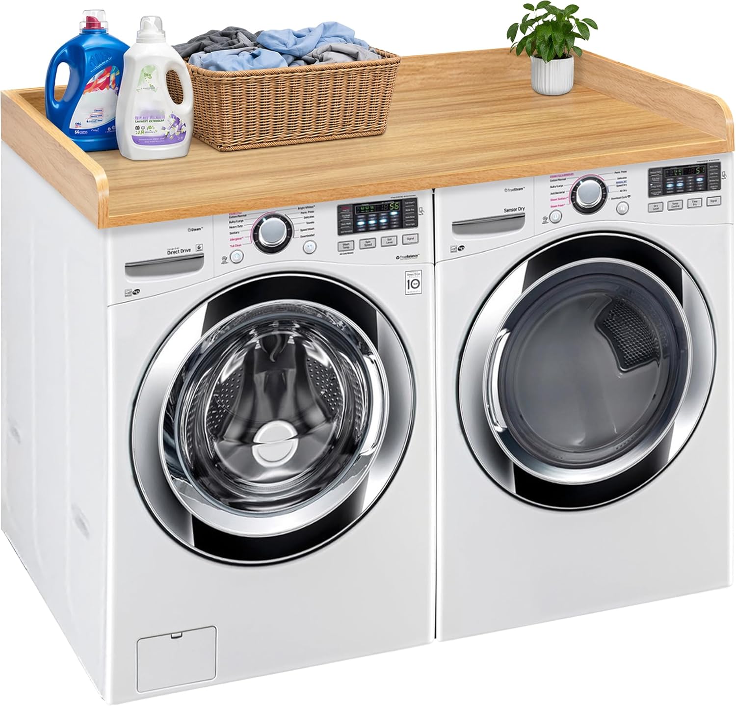 Royxen Washer Dryer Countertop with Solid Wood Core,54“W x 27.5D Laundry Countertop with Edge Rails,Washer and Dryer Topper for Laundry Room Organization (Oak)
