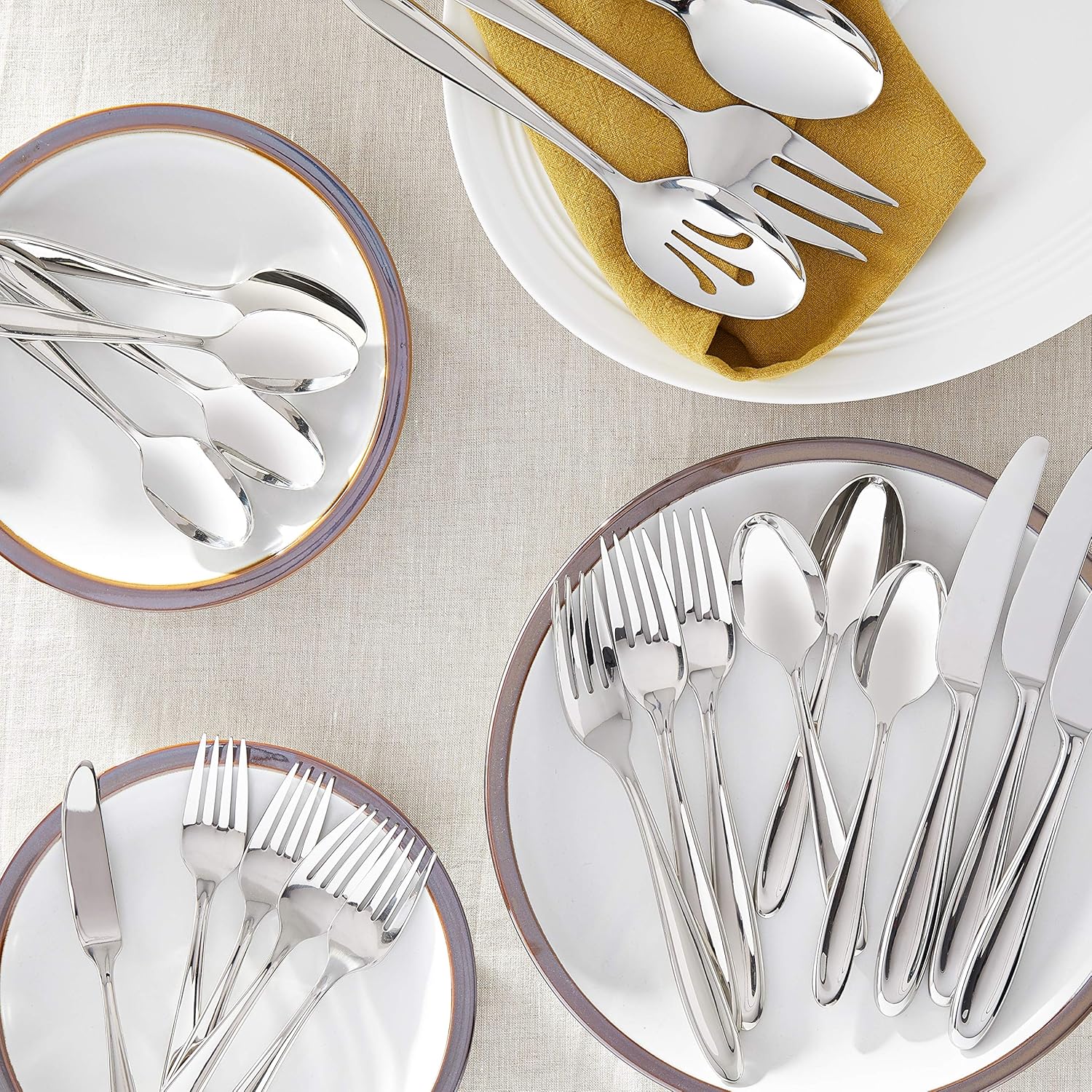 Lenox Silverware Set, Cantera 65-Piece Flatware Set, Service For 12, Dishwasher Safe, 18/10 Stainless Steel, Knives Spoons And Forks Sets, Home And Kitchen Serving Utensils (Silver, 65 Pieces)