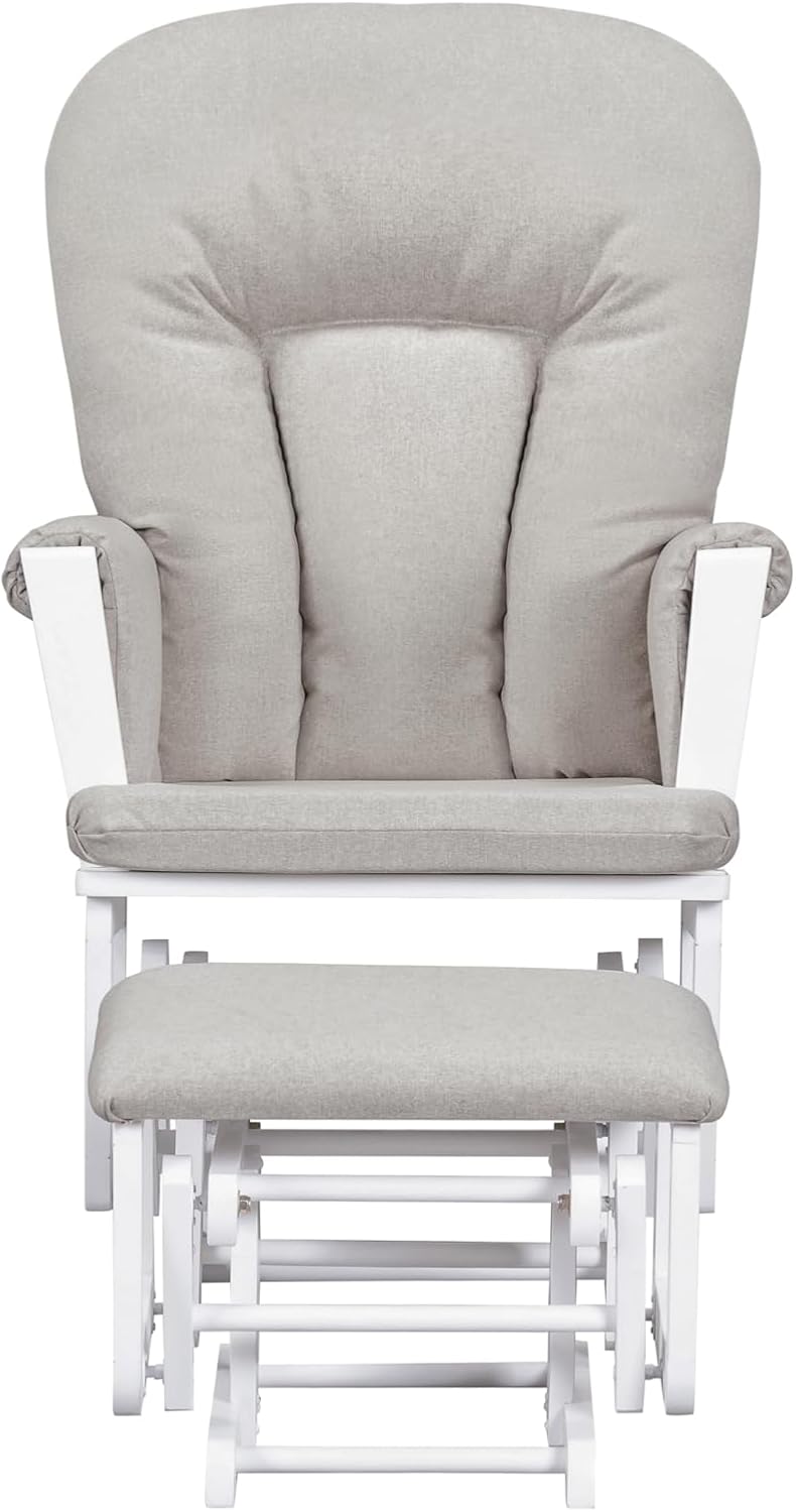 Suite Bebe Contempo Wooden Glider & Ottoman White Wood and Latte Fabric