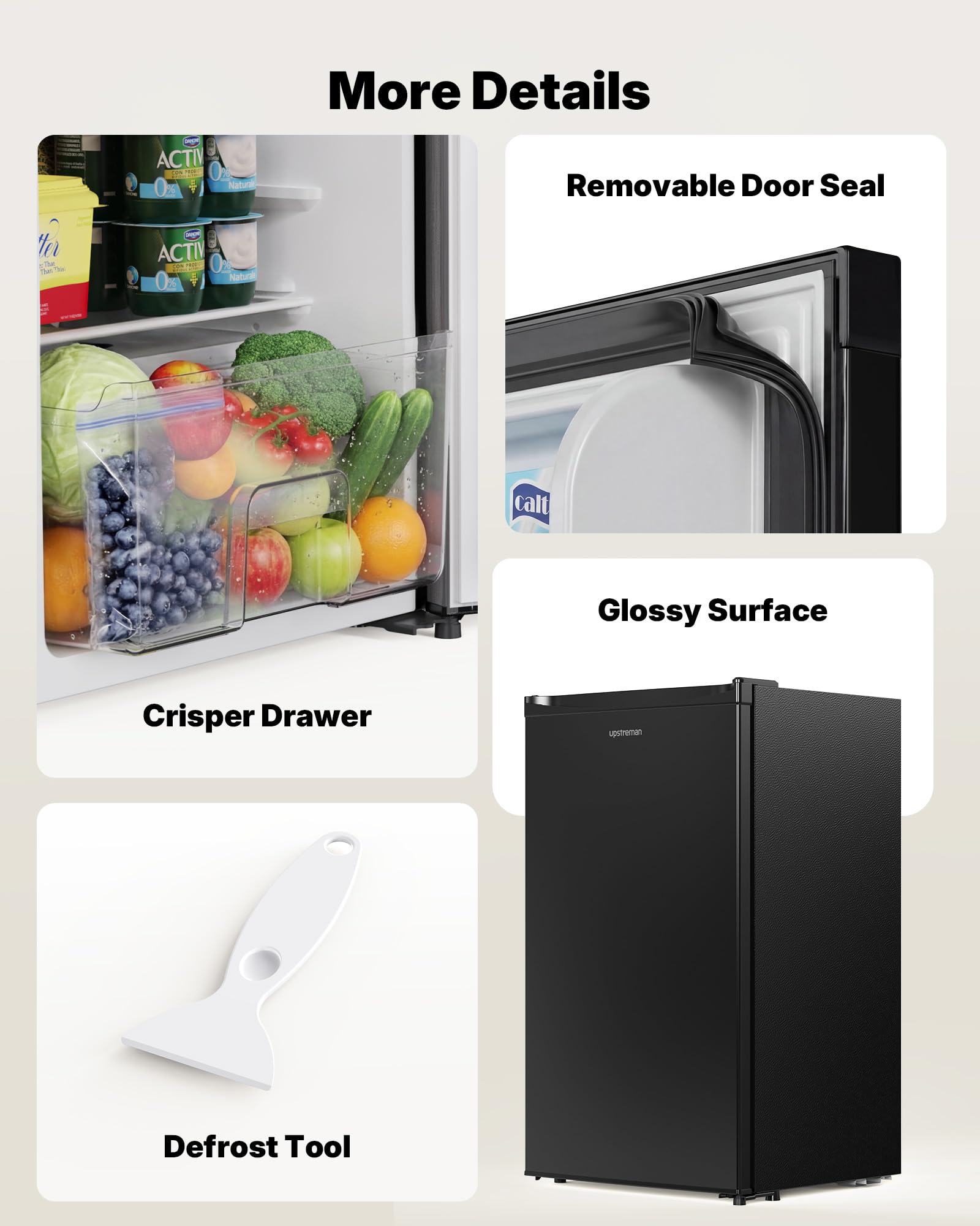 UPSTREMAN 3.2 Cu.Ft Mini Fridge with Freezer - Compact Black