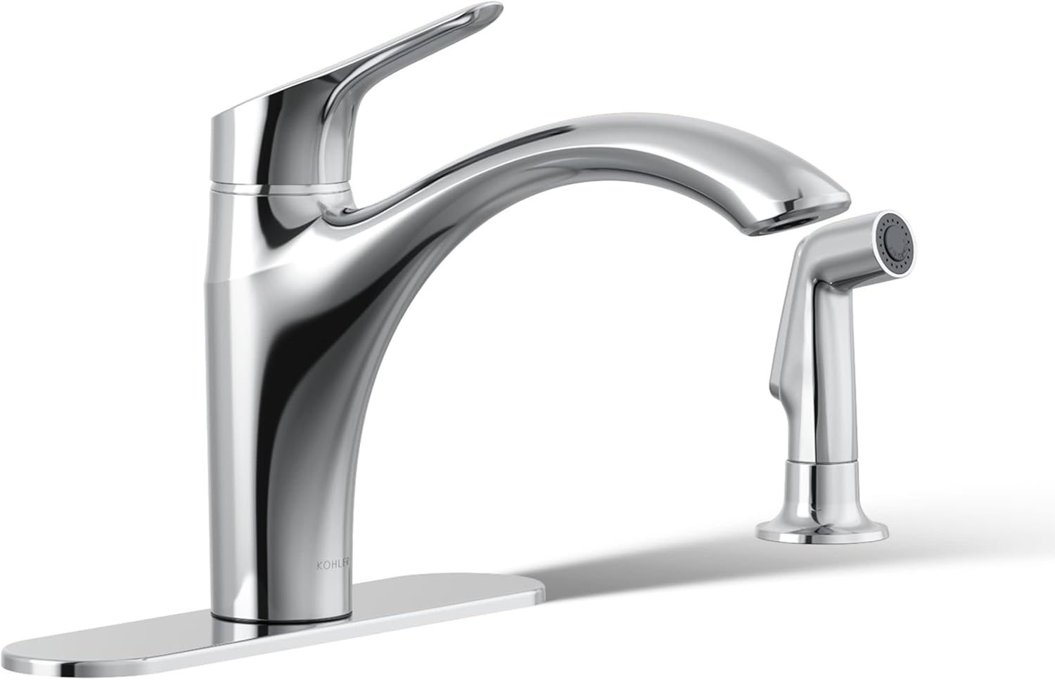 KOHLER 30470-CP Rival Swing Spout Kitchen Sink Faucet with Side Sprayer, High-Arch Single Handle, Temperature Memory, Corrosion Resistant, Polished Chrome