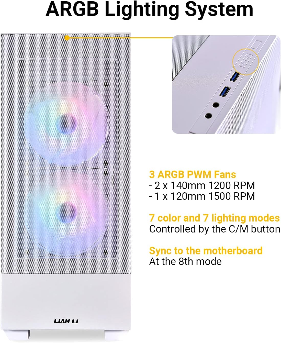 LIAN LI LANCOOL 205 MESH Mid-Tower Gaming PC Case - White, Mesh Front Panel, Tempered Glass Side Panel, 3 Pre-Installed ARGB PWM Fans, Water-Cooling Ready