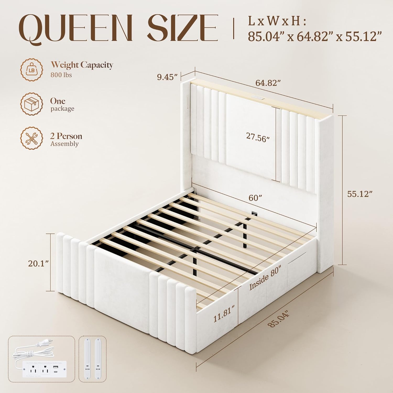 Queen Bed Frame with 55.1