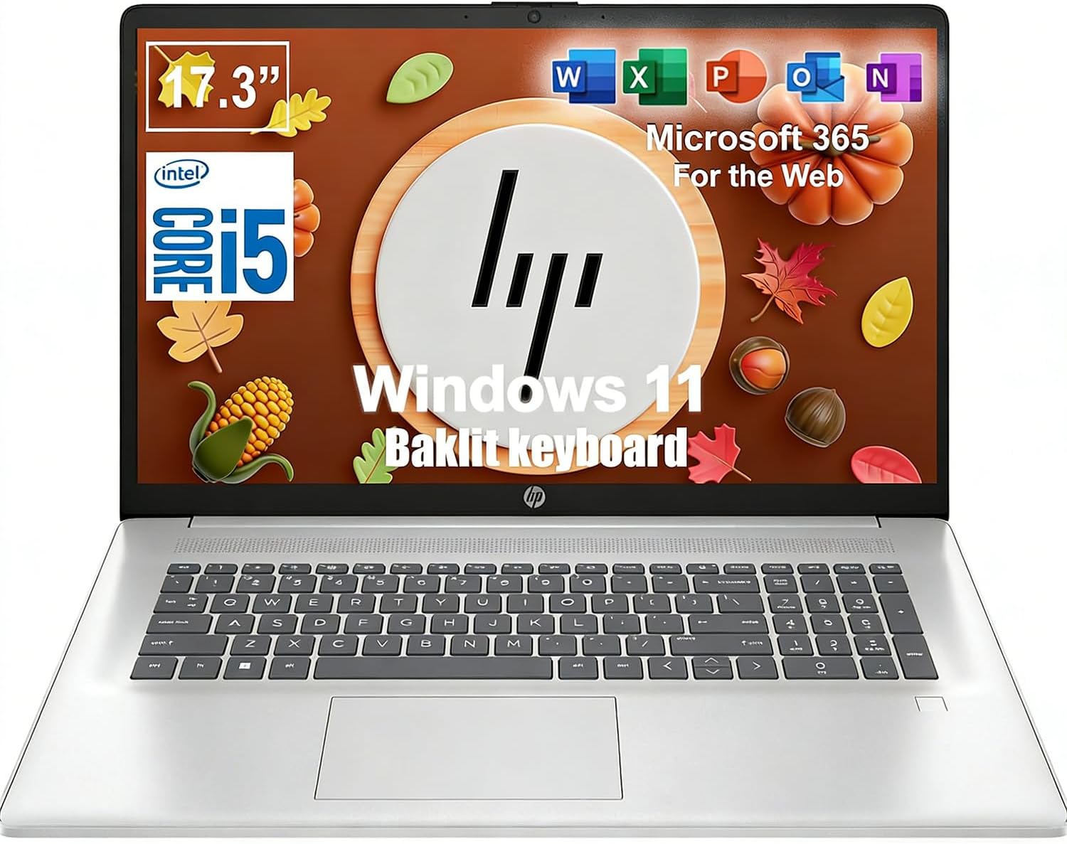 HP 17.3 Inch Business Laptop, Lifetime Microsoft 365 for The Web, Backlit Keyboard, Fingerprint Reader, Intel Core i5-1334U, 10-Core, 4.6GHz, 16GB RAM, 512GB SSD, Win 11, WiFi 6, Iris Xe Graphic
