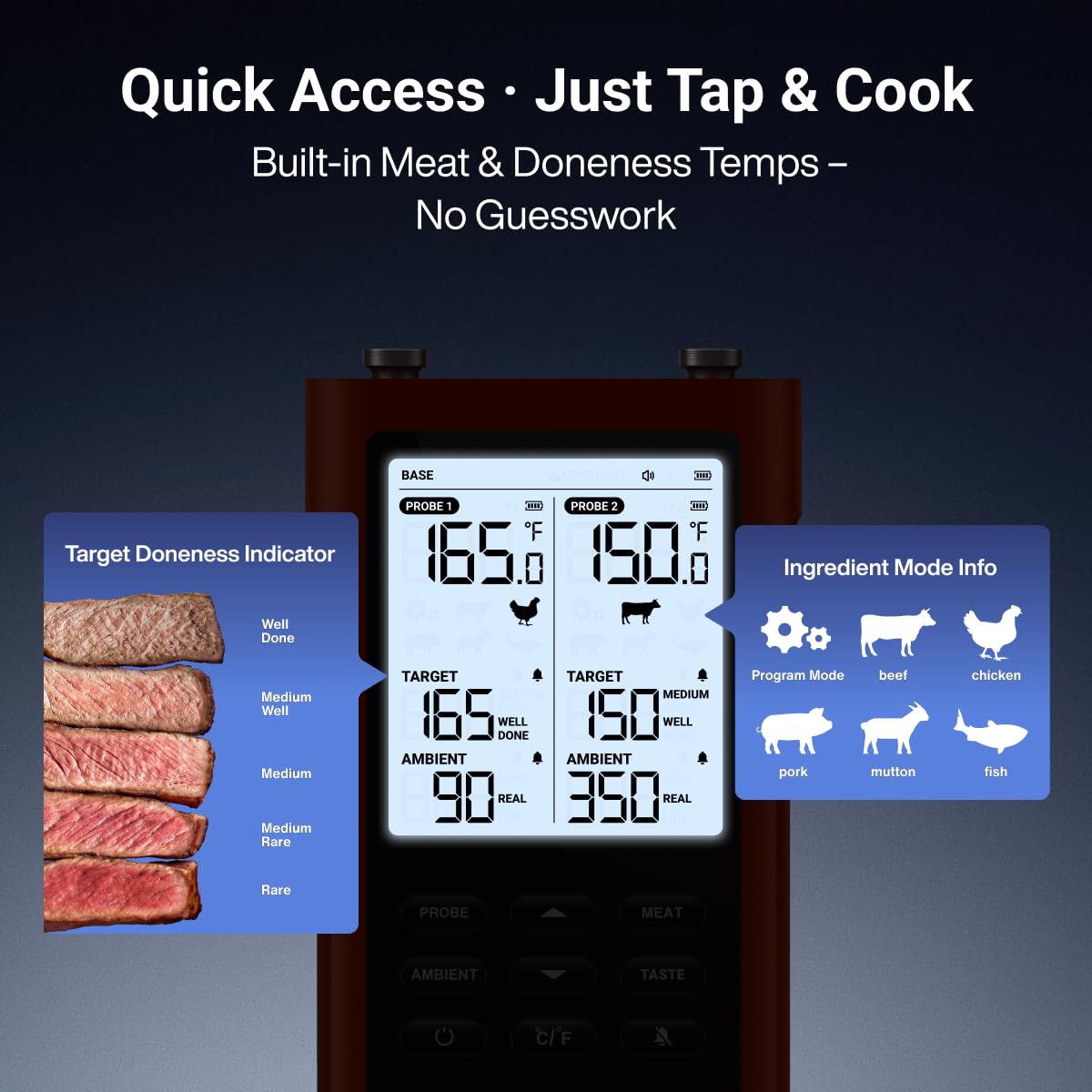 THERMOMAVEN 3000FT Smart Wireless Meat Thermometer with LCD