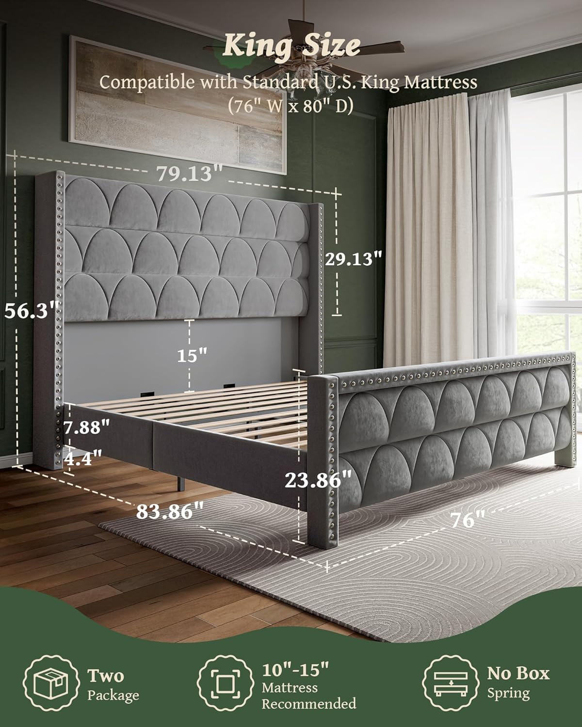 OHOHOLIVE King Size Bed Frame with 56
