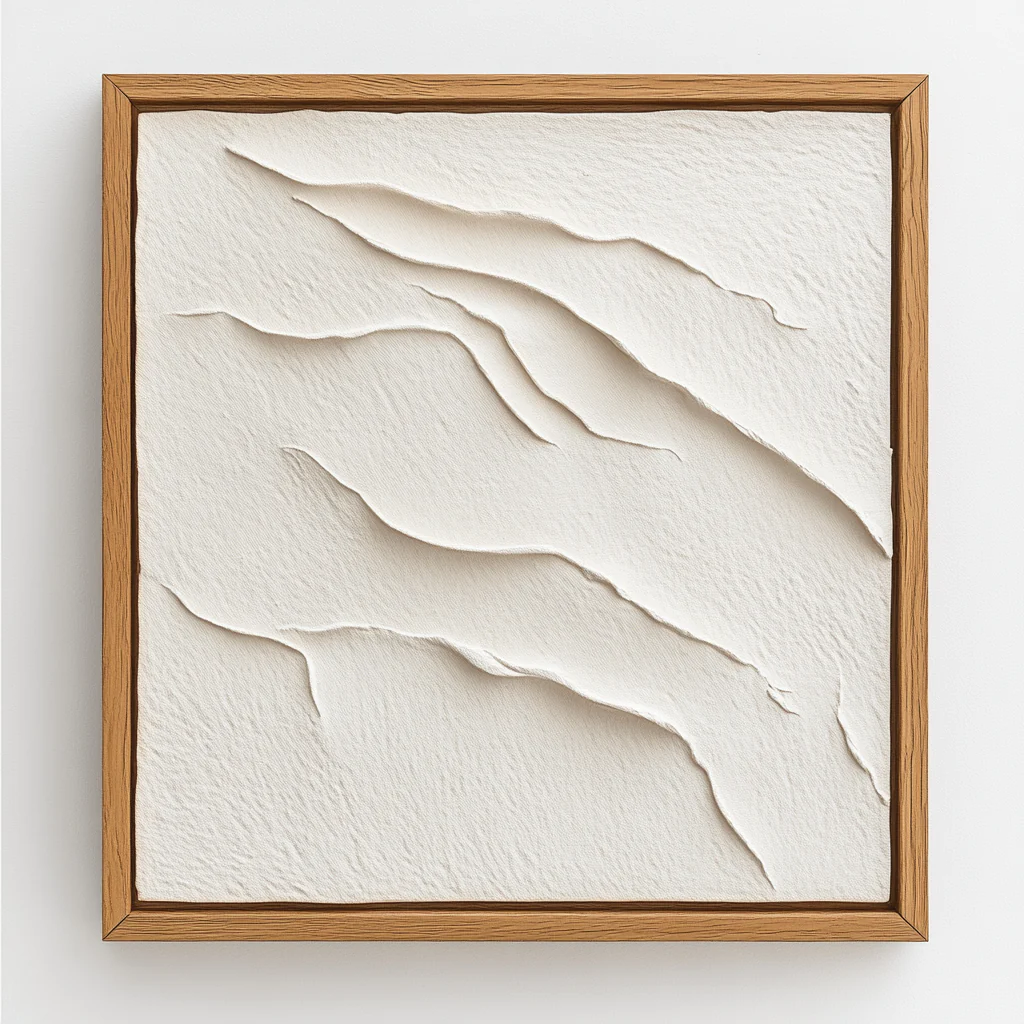 Wall Decor - 100% Natural Sustainable Linen - Professional Grade Fiber Integrity - Minimalist Relief Art - Solid Oak Frame - Heritage Series