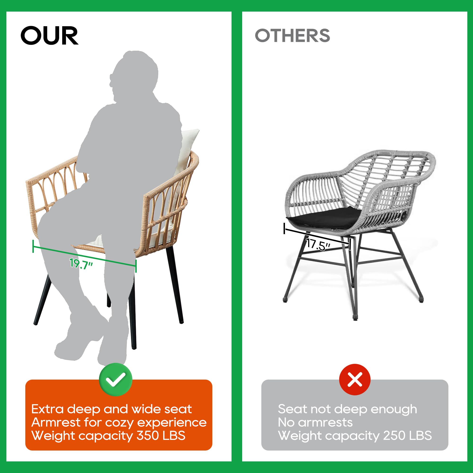 PORWEY 3 Piece Outdoor Wicker Bistro Set for Patio