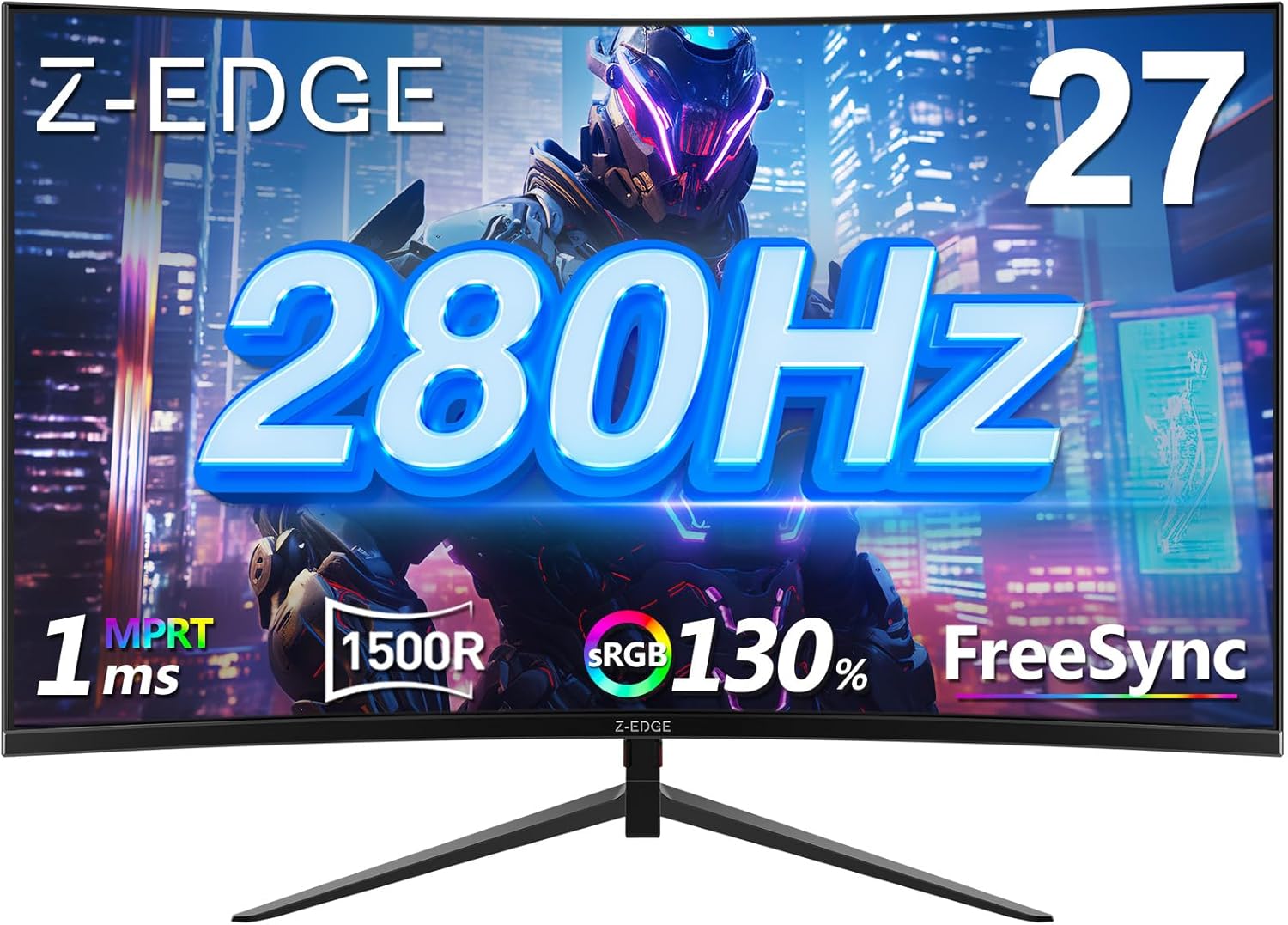 Z-Edge 27 inch Curved Gaming Monitor, FHD 1080P 240Hz 280Hz Curved 1500R Computer Monitor, Fast MPRT 1ms, FreeSync, Low Blue Light, 350nits, 16.7M Colors, 4000:1 Contrast, UG27P 2X DP and 2X HDMI