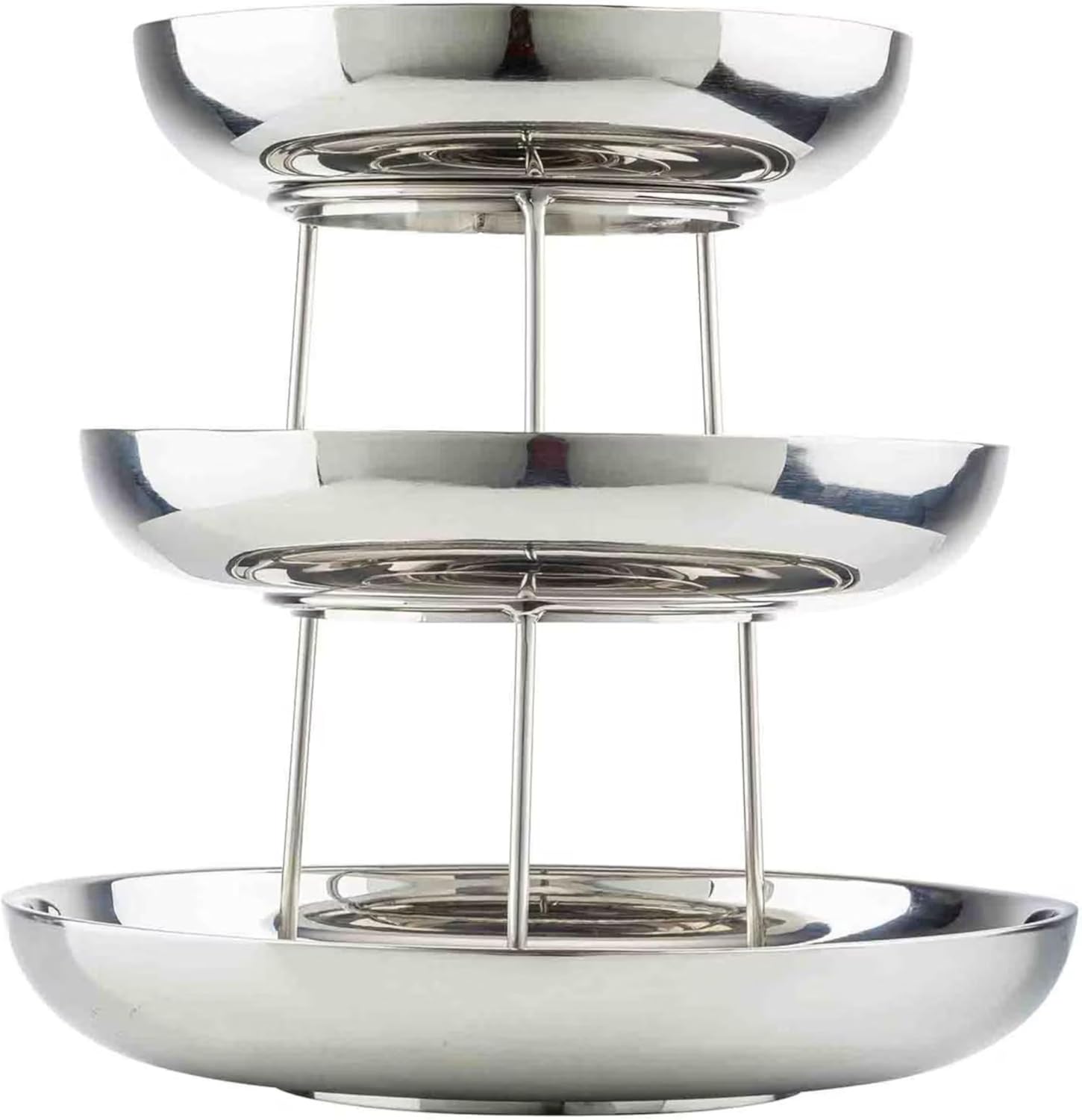 TableCraft 12913 Three-Tiered Seafood Tower, Double-Wall Stainless Steel Display with Polished Mirror Finish, Round 10