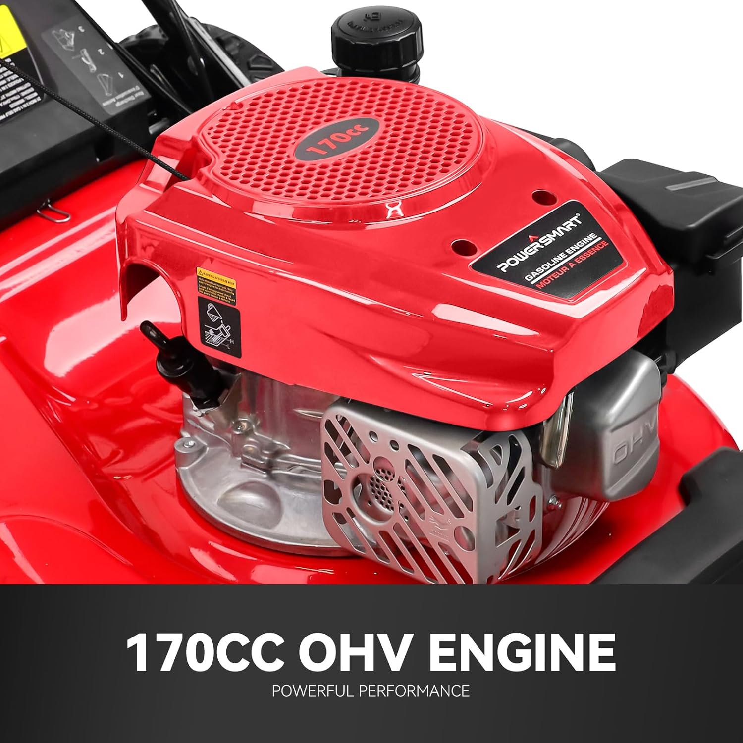 PowerSmart Self Propelled Gas Lawn Mower, 22 in. 170cc OHV Engine 2-in-1 Rear Wheel Drive, High Wheels, 6-Position Height Adjustment