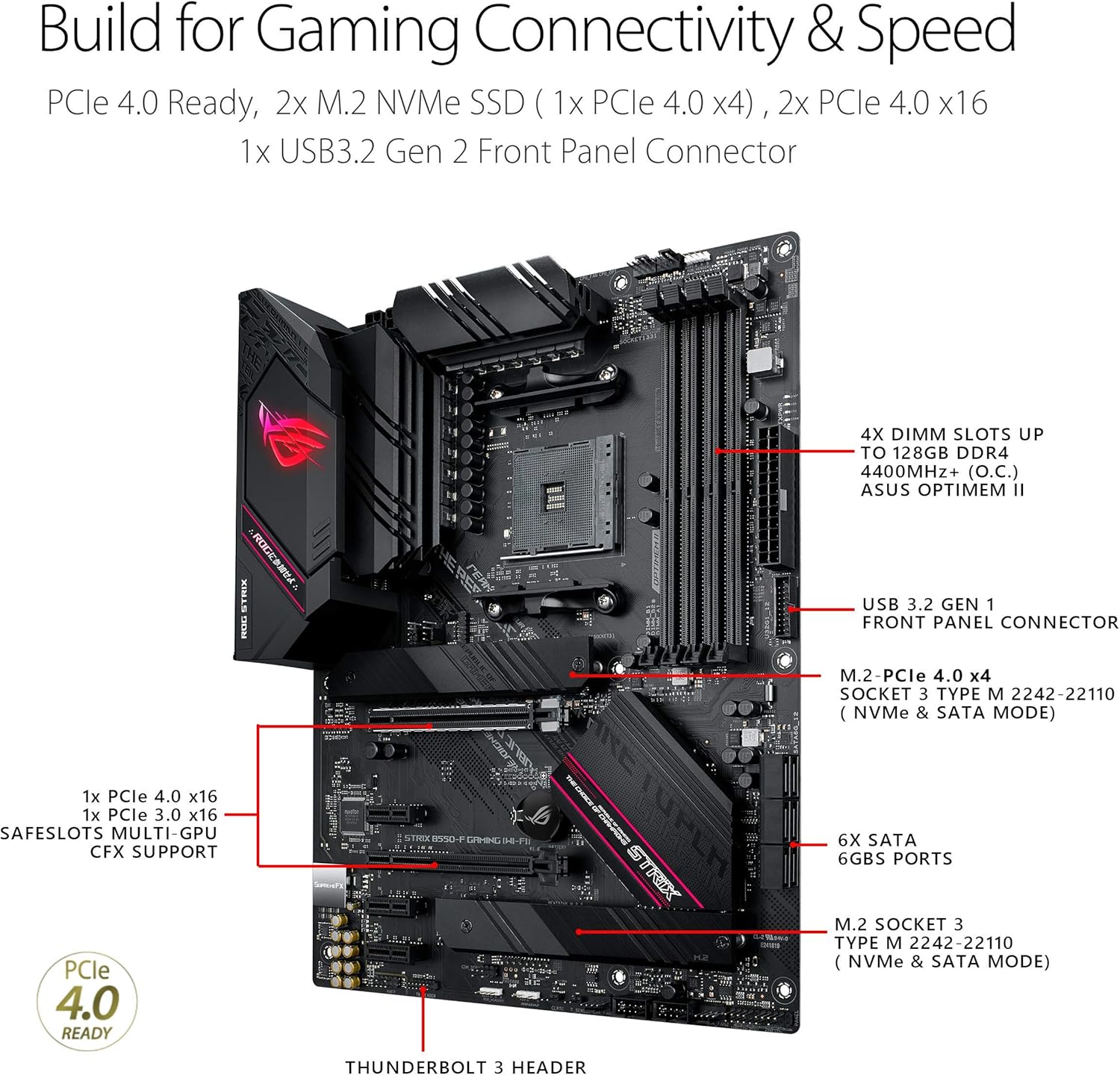 ASUS ROG Strix B550-F Gaming (WiFi 6) AMD AM4 Zen 3 Ryzen 5000 & 3rd Gen Ryzen ATX Gaming Motherboard (PCIe 4.0, 2.5Gb LAN, BIOS Flashback, HDMI 2.1, Addressable Gen 2 RGB Header and Aura Sync)