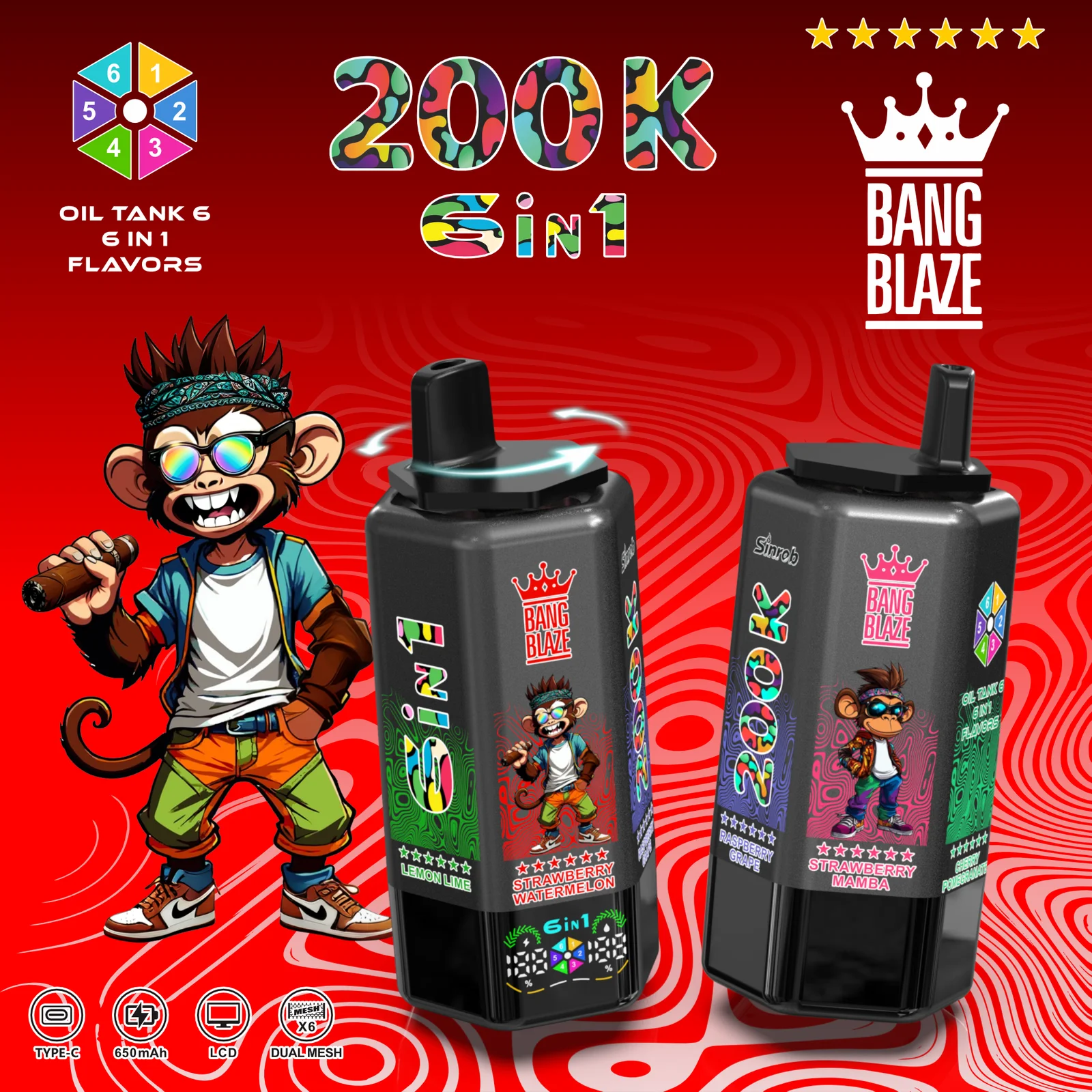Bang Blaze 200K Puffs 200000 6 in 1 Flavors Disposable Vape