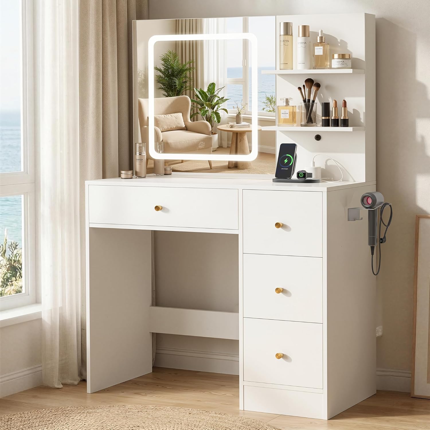 Makeup Vanity Desk with Mirror and Lights, 37
