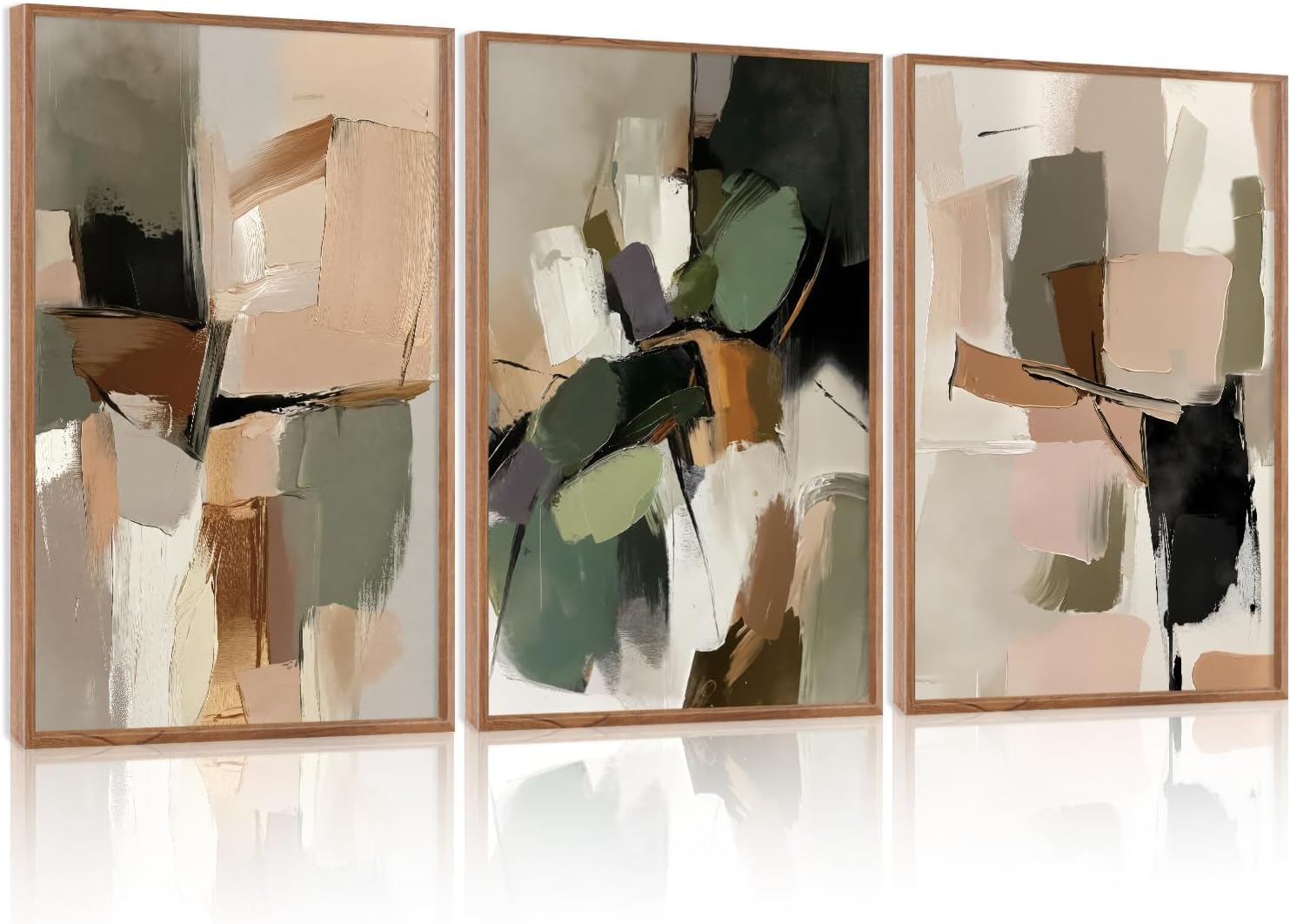 CHDITB Modern Abstract Framed Canvas Wall Art Set, Minimalist Wall Decor, Neutral Pastel Illustration Artwork Vintage Aesthetics Painting, Large 3 Piece Art Prints for Living Room, Bedroom 24