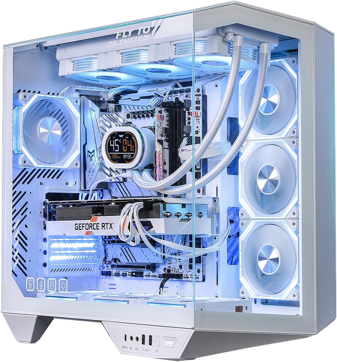 darkFlash Full-Tower ATX Gaming PC Case, Back Plug-in Motherboard, Vertical GPU Mounting, Dual-Chamber, Panoramic Glass, Up to 2 x 360mm Radiators, RTX 40 Compatible(DY470) (4 PWM ARGB Fans, White)