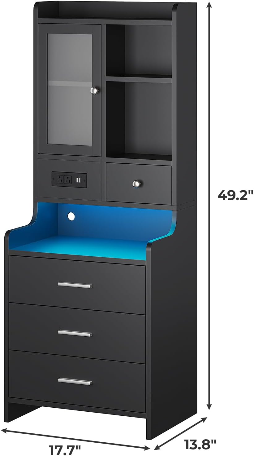 ADORNEVE Black Night Stand Set of 2 with Charging Station,49.2