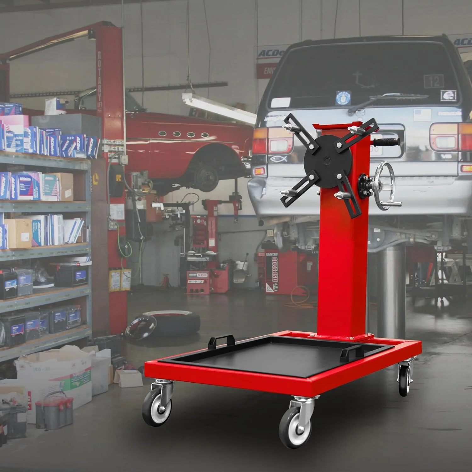 Rotating Engine Stand: Removable Oil Pan and Magnetic Tray, Turbine Turntable, 2 Brake Caster Lockable Wheels, 1,000 Lbs Capacity