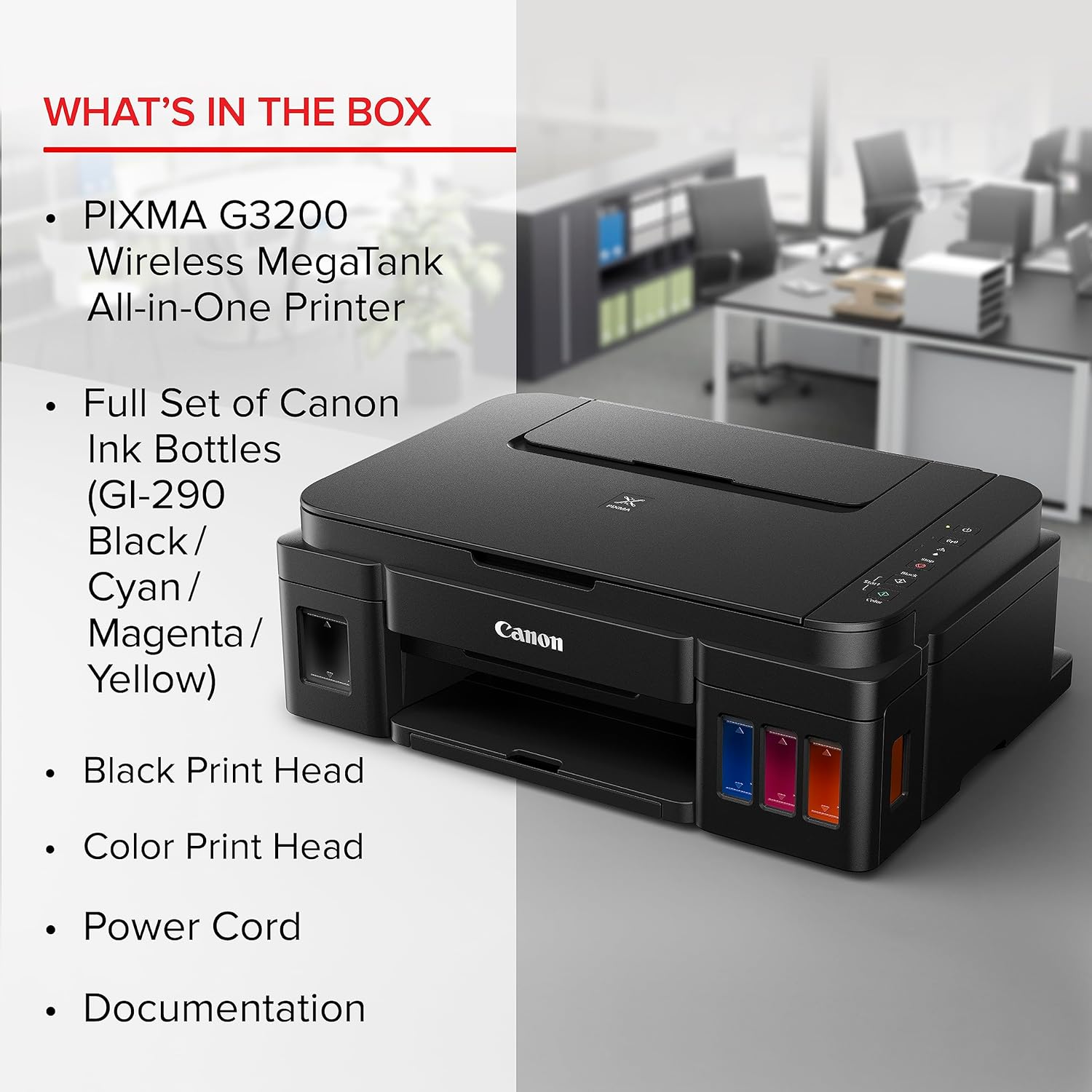 Canon G3200 All-In-One Wireless Supertank (MegaTank) Printer| Copier| Scanner| and Mobile Printing, Black, 6.5