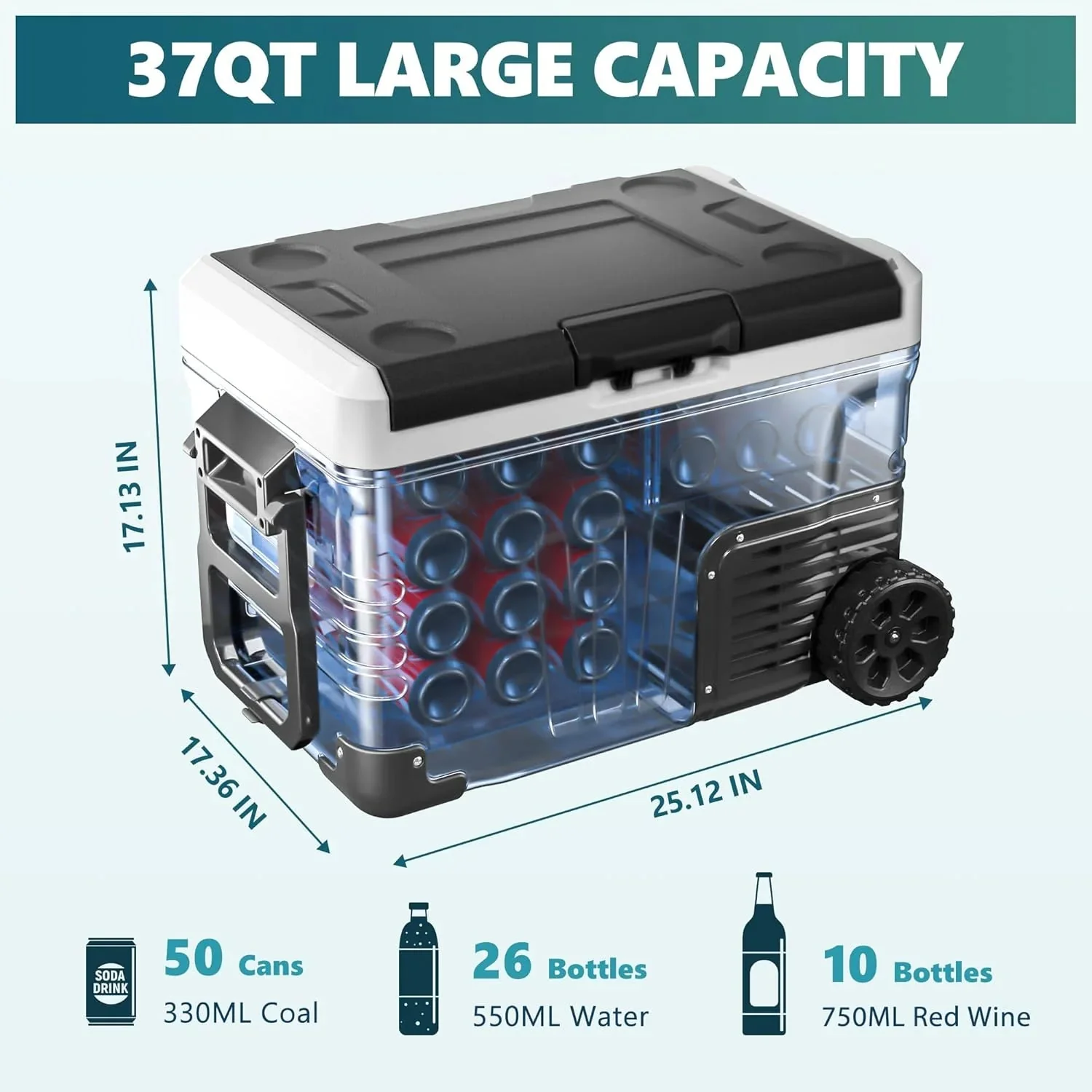 EUHOMY 12 Volt Refrigerator, 37QT(35L) Electric Cooler, Portable Freezer 12V/24V DC 110-240V AC, 12V Fridge -4℉~68℉, 12V Cooler with Wheels & 2 Baskets for Travel, Truck, Boat, Camping