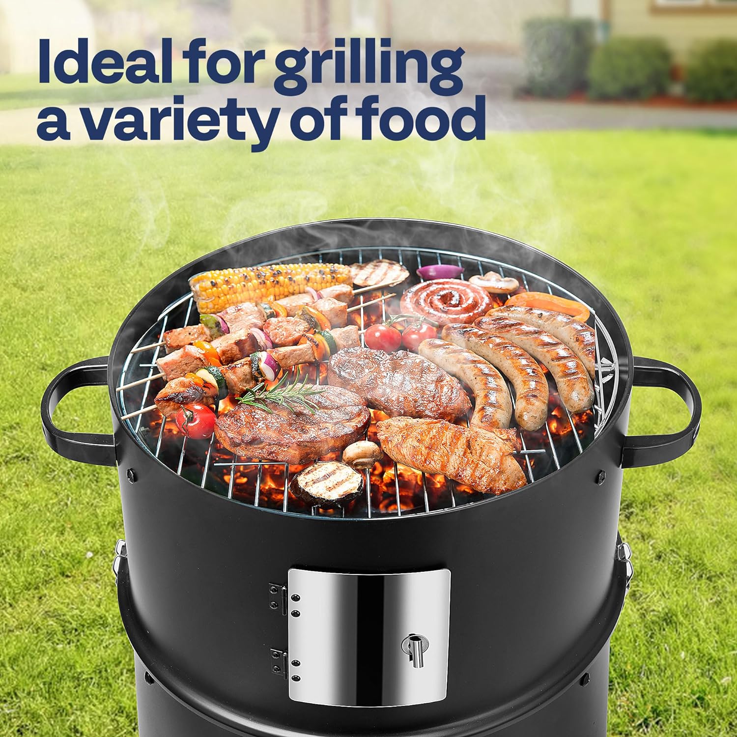 VIVOHOME 3-in-1 Vertical Charcoal Smoker, BBQ Smoker Grill with Built-in Thermometer, Air Vent, and 2 Access Doors, Idea for Parties, Backyard, Barbecues