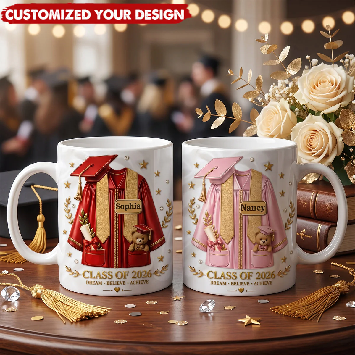 Custom 3D Inflated Effect Printed Mug - Personalized Graduation Gifts For Him, Her