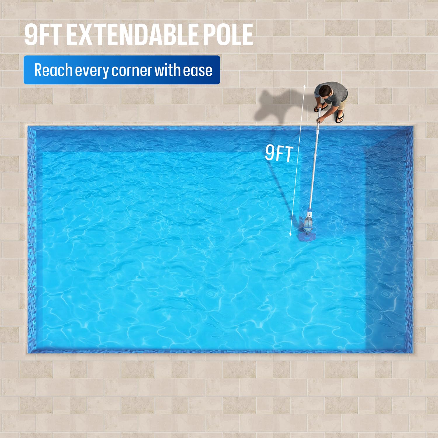 BIELMEIER Handheld Pool Vacuum with Telescopic Pole - 19 GPM