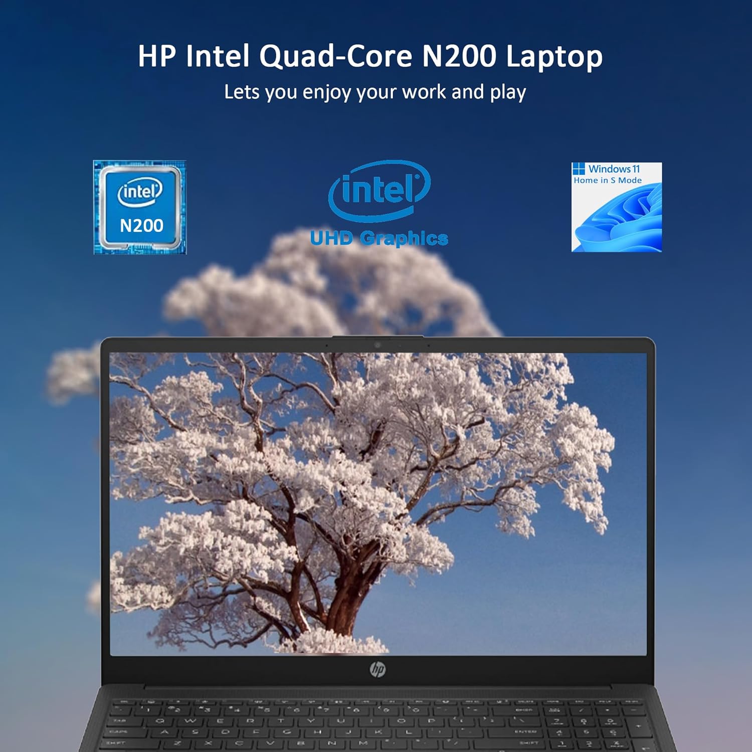 HP 15.6 inch Laptop, Intel N200 Quad-Core Processor, 4GB RAM, 128GB SSD, Wi-Fi 6, Webcam, HDMI, Numeric Keypad, Windows 11 Home, Alpacatec Accessories, Black