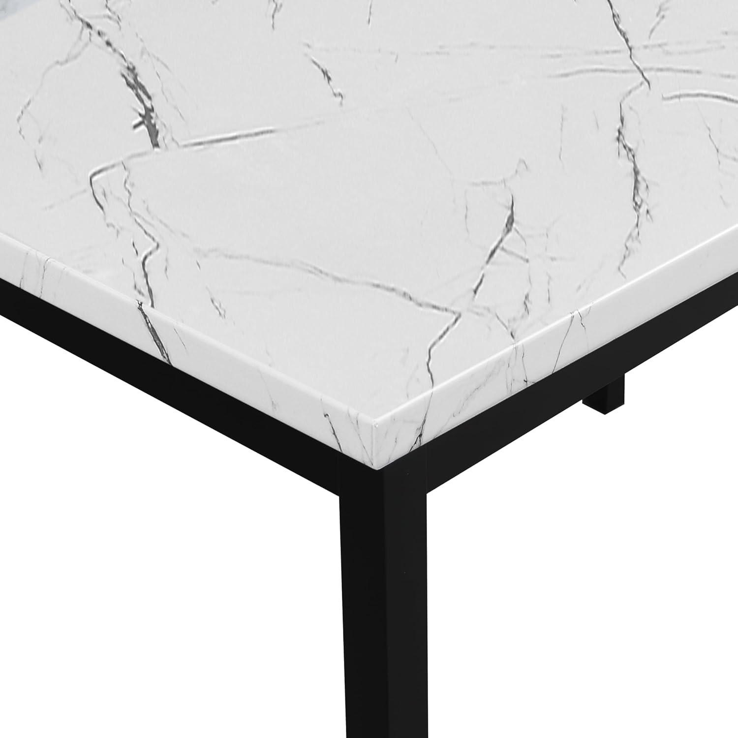 Roundhill Furniture Noyes Metal Dining Table with Laminated Faux Marble Top, Off-White