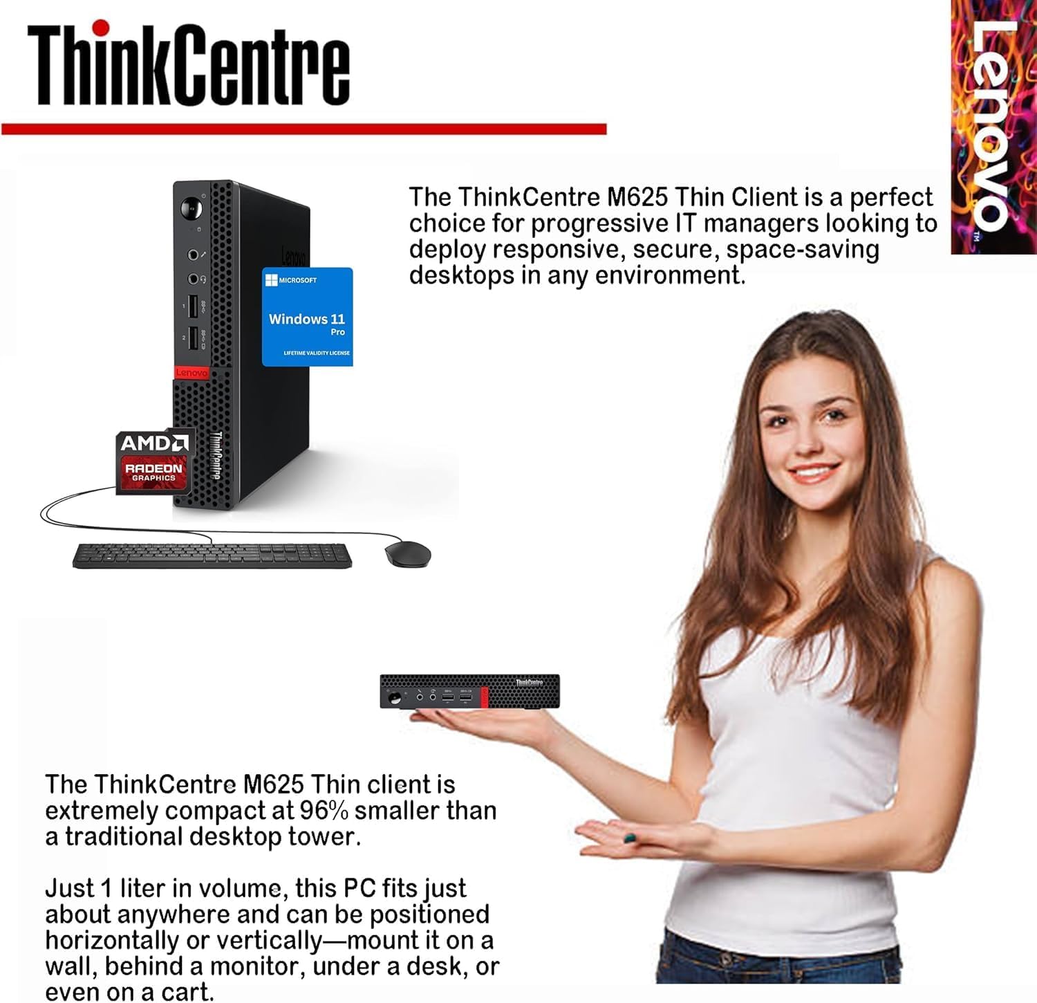 Lenovo ThinkCentre Micro Desktop, 16GB RAM, 1TB SSD Drive, AMD Processor & Graphics, Dual-Display Support, Wi-Fi, Bluetooth, USB, RJ-45, Home-Friendly, Business-Grade, Windows 11 Pro