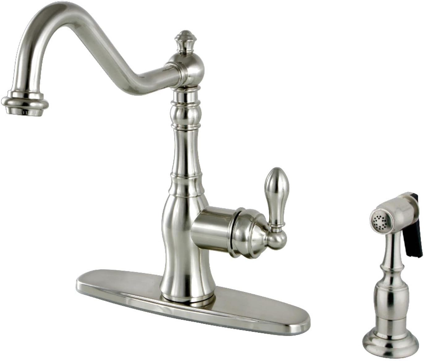 Gourmetier GSY7708ACLBS American Classic Single-Handle Kitchen Faucet with Brass Sprayer, Brushed Nickel