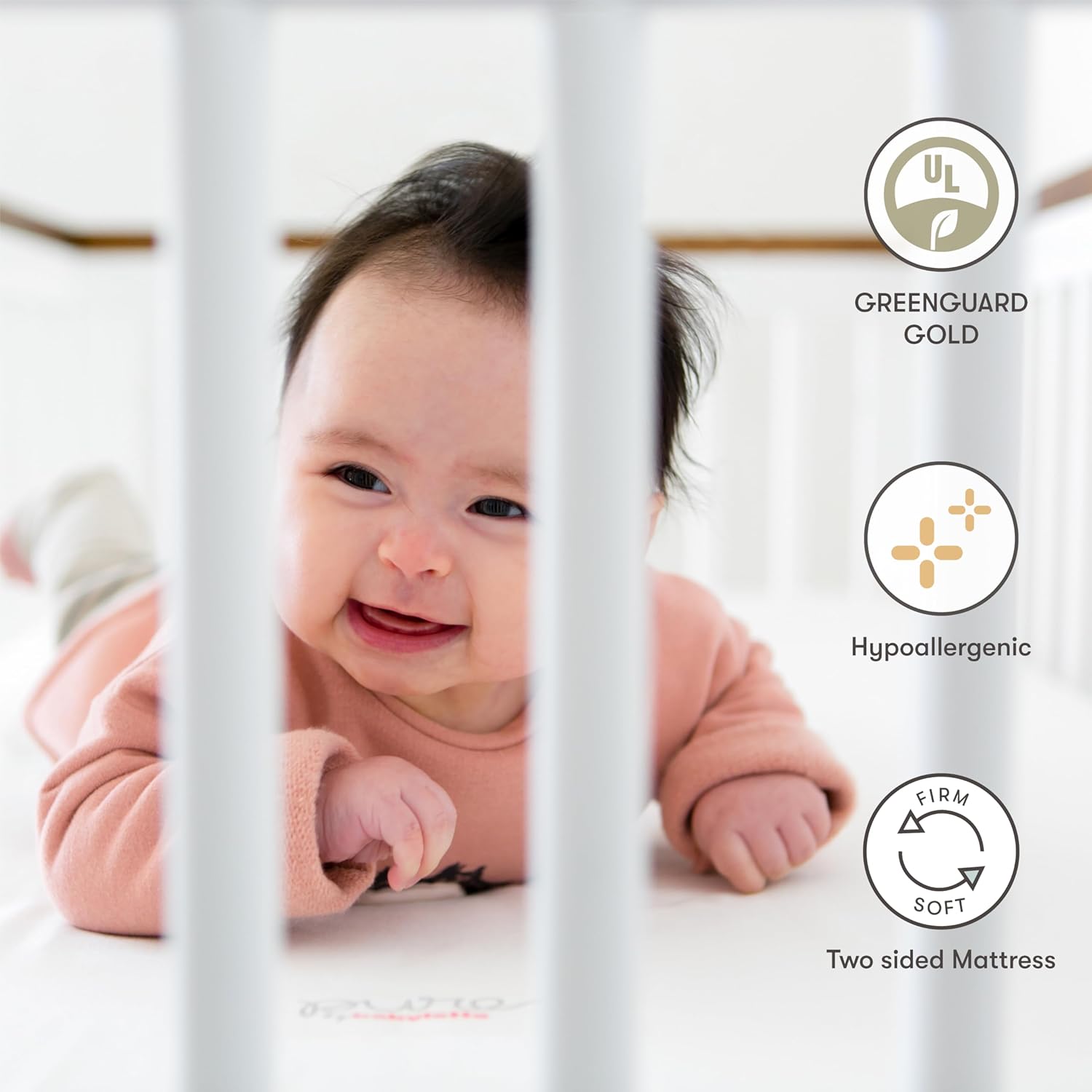 Babyletto Pure Core Crib Mattress, Hybrid Quilted Waterproof Cover, 2-Stage, Greenguard Gold Certified