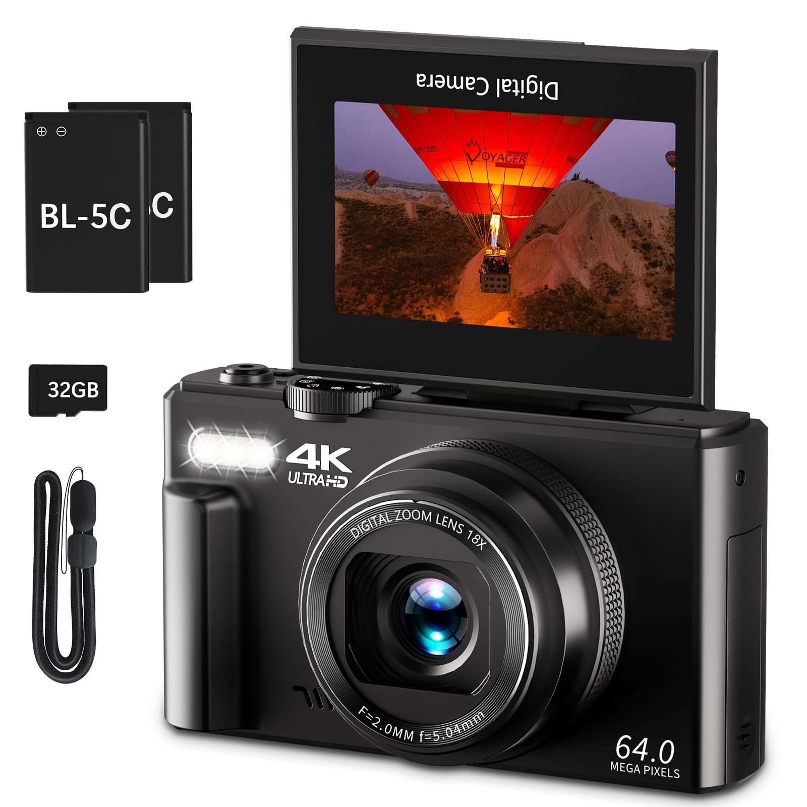 VJIANGER 4K Digital Camera, 64MP Vlogging Cam with 18X Zoom