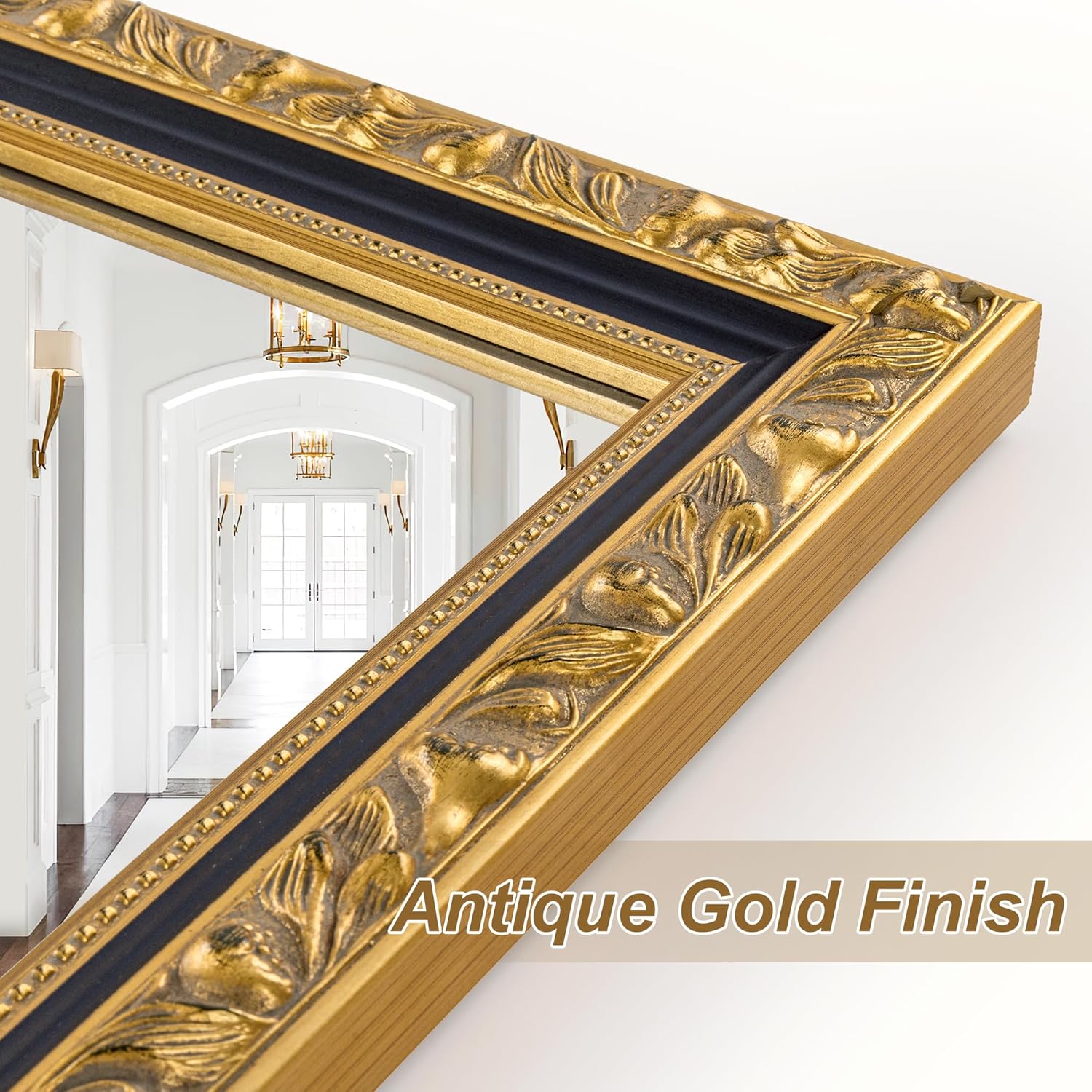 Vintage Gold Baroque Mirror, 40'' x 28'' Rectangular Ornate Antique Mirror with Carving Wood Frame, Decorative Wall Mirrors for Living Room, Bathroom, Entryway, Fireplace, Horizontal/Vertical