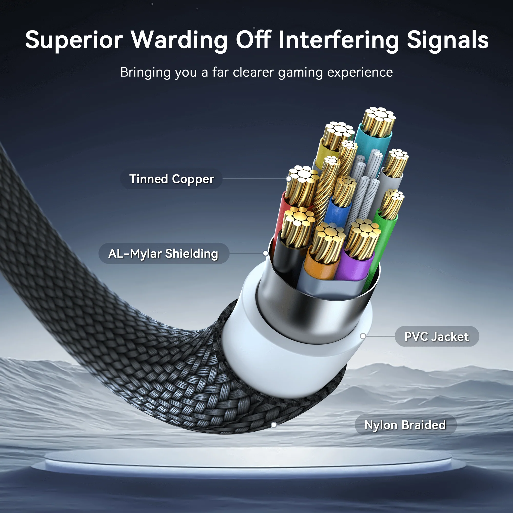 Braided Link Cable with Charging Support & Adapter