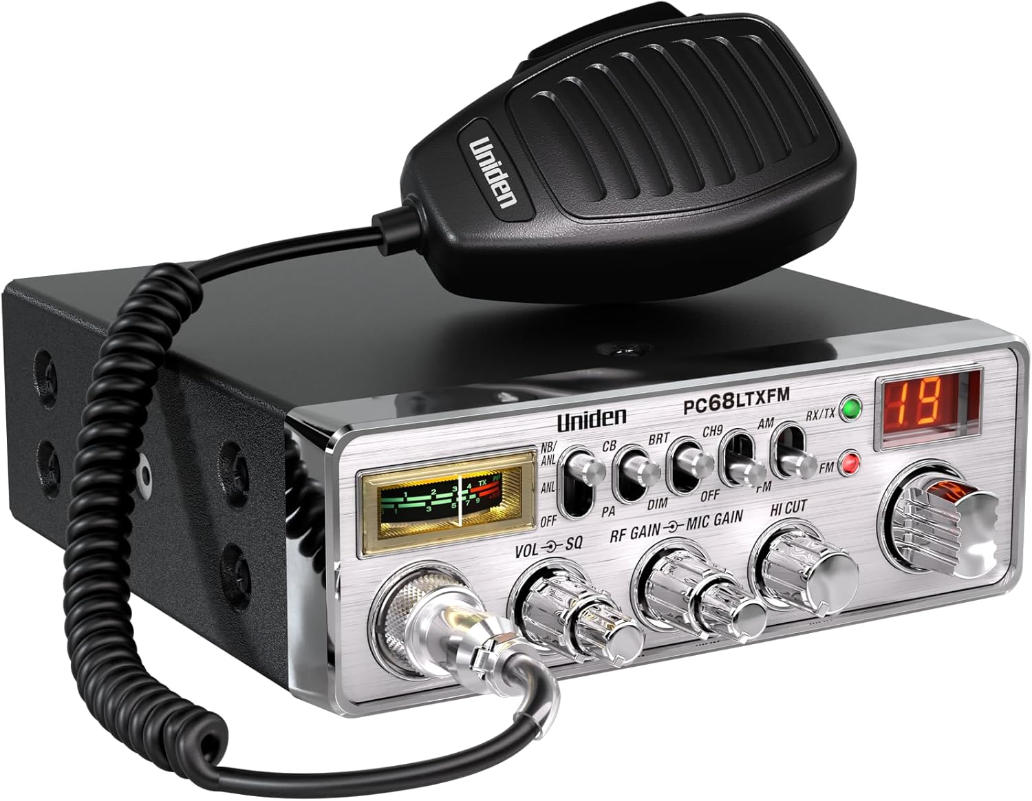 Uniden PC68LTXFM Professional 40-Channel CB Radio with Dual-Mode AM/FM, Integrated SWR Meter, PA/CB Function, Hi Cut, RF/Mic Gain Control, and Instant Channel 9
