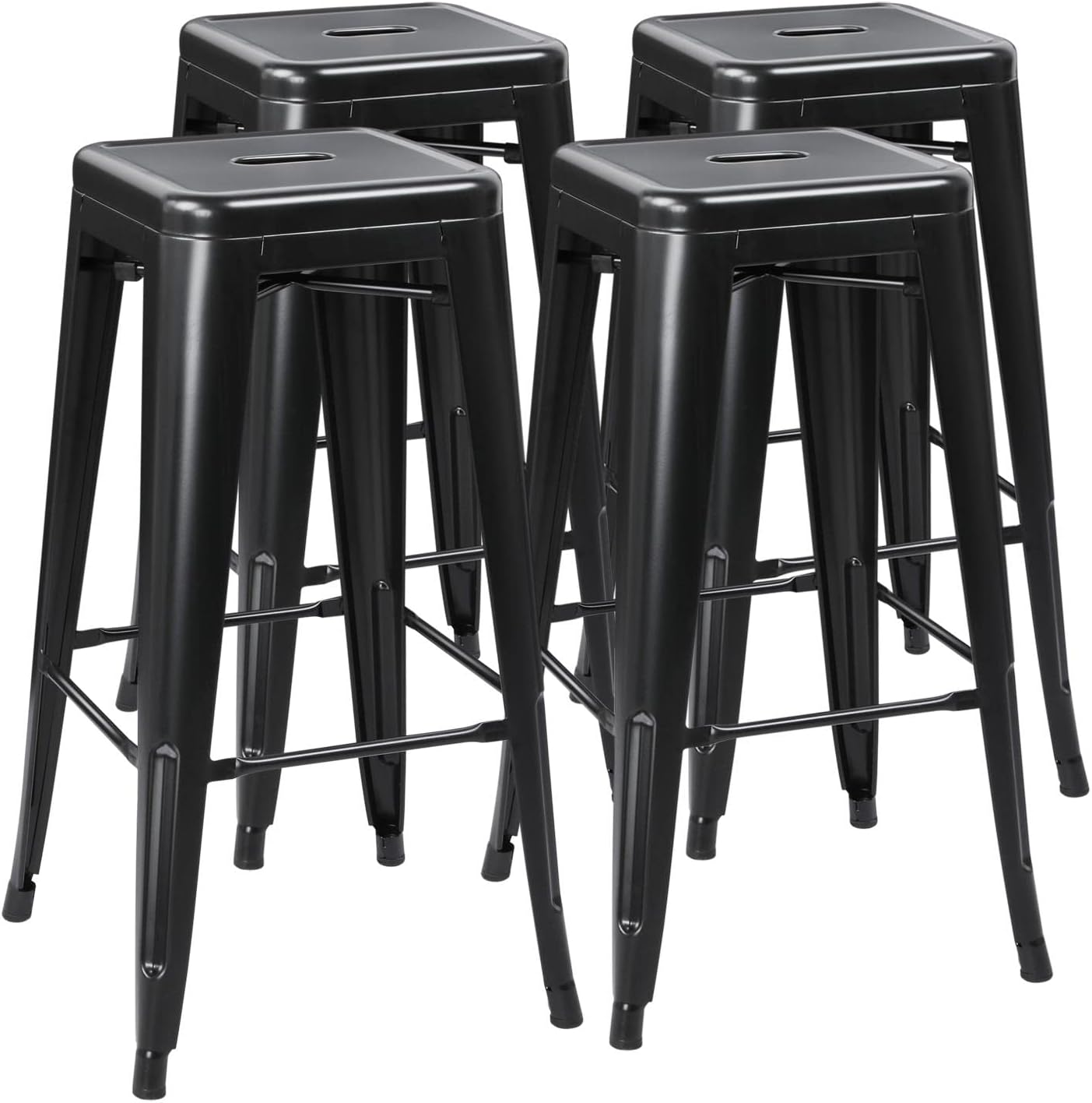 Yaheetech 30 Inch Metal Bar Stools Set of 4, Bar Height Backless Bartools, Industrial Stackable Bar Chairs with Footrest for Kitchen/Dining Room/Bistro/Patio, Black