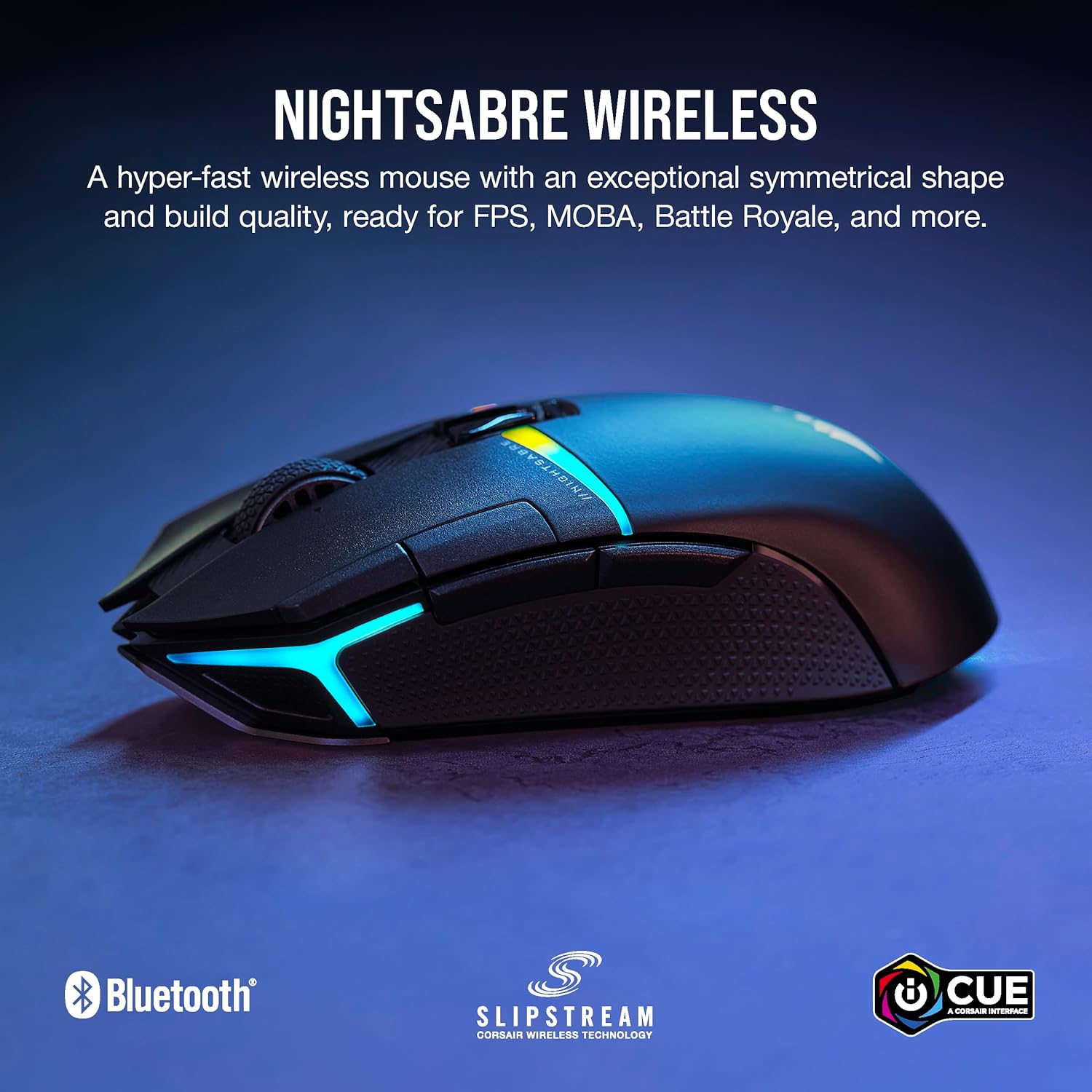 Corsair NIGHTSABRE RGB Wireless Gaming Mouse for FPS, MOBA - 26,000 DPI - 11 Programmable Buttons - Up to 100hrs Battery - iCUE Compatible - Black