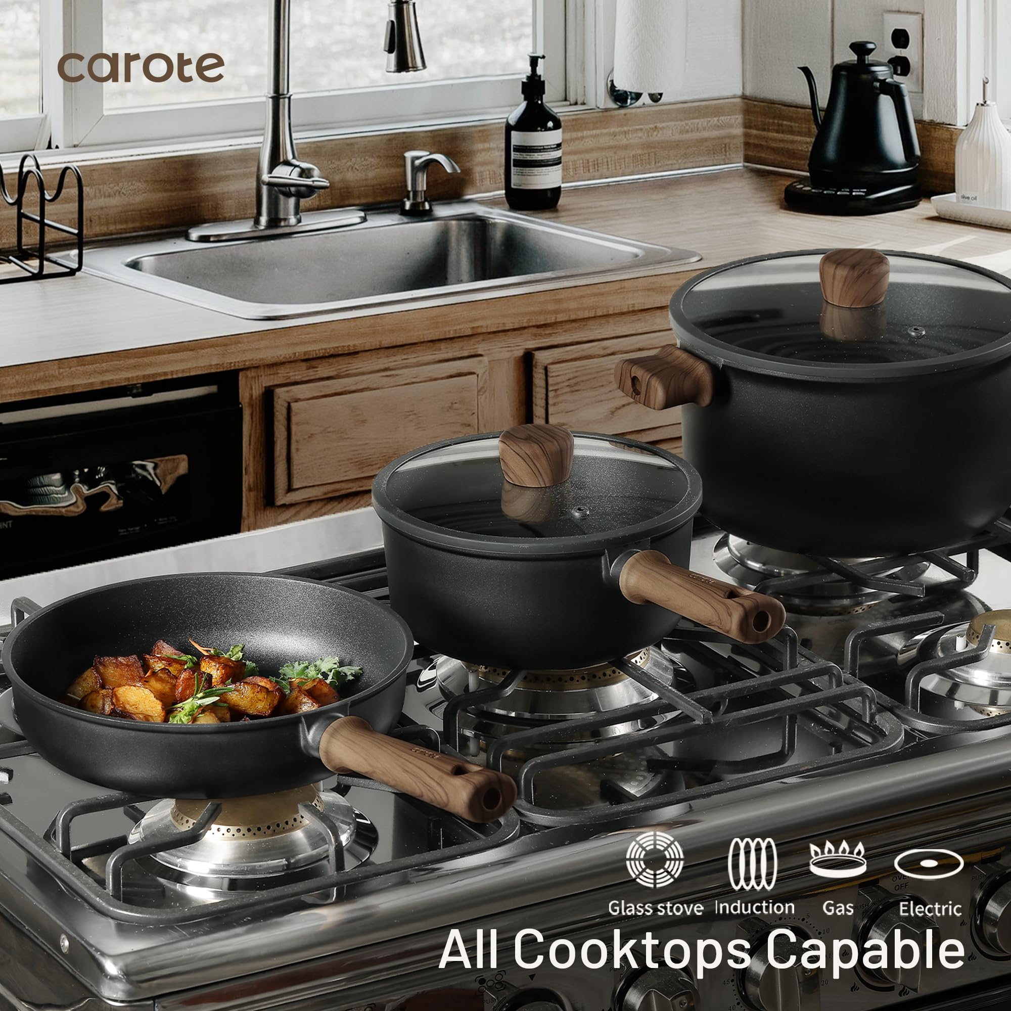 CAROTE Induction Nonstick Titanium Cookware Set 16pcs