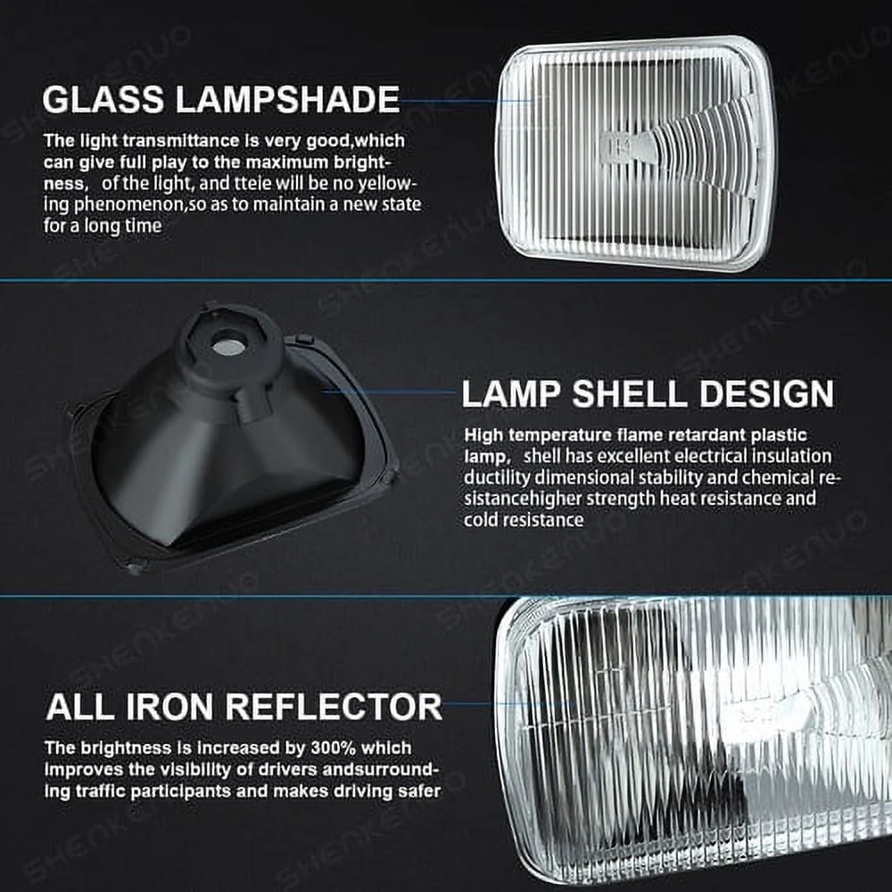 for Ford F 150 F 250 Truck E-150 E-250 Van 5x7'' 7x6'' LED Crystal Clear Glass Lens Headlight Set
